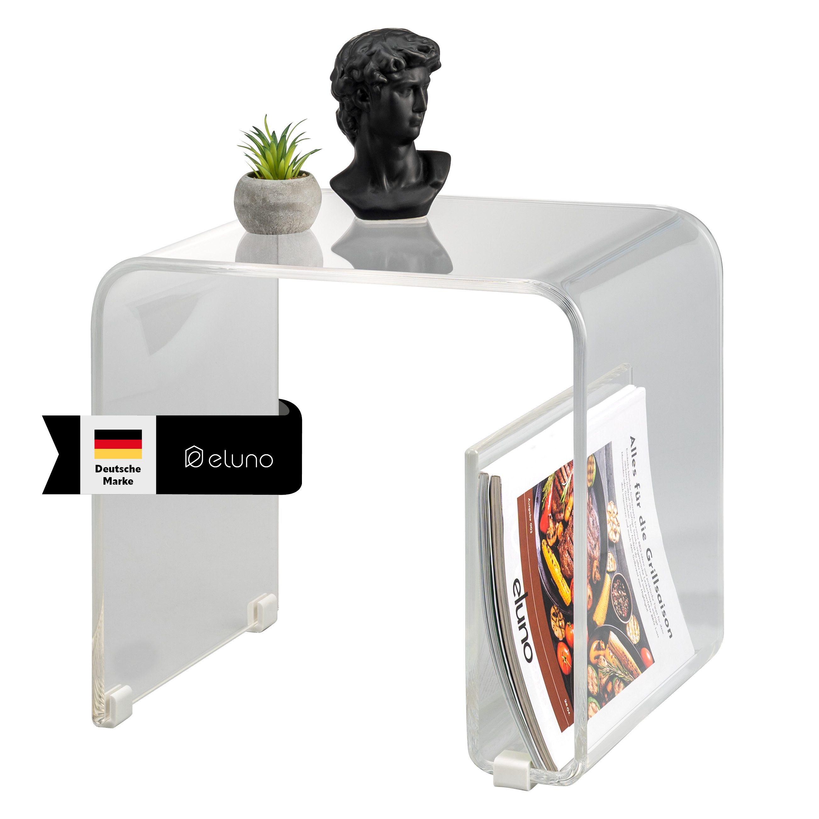 eluno Beistelltisch 2in1 aus Acryl mit Magazinhalter (1-St)