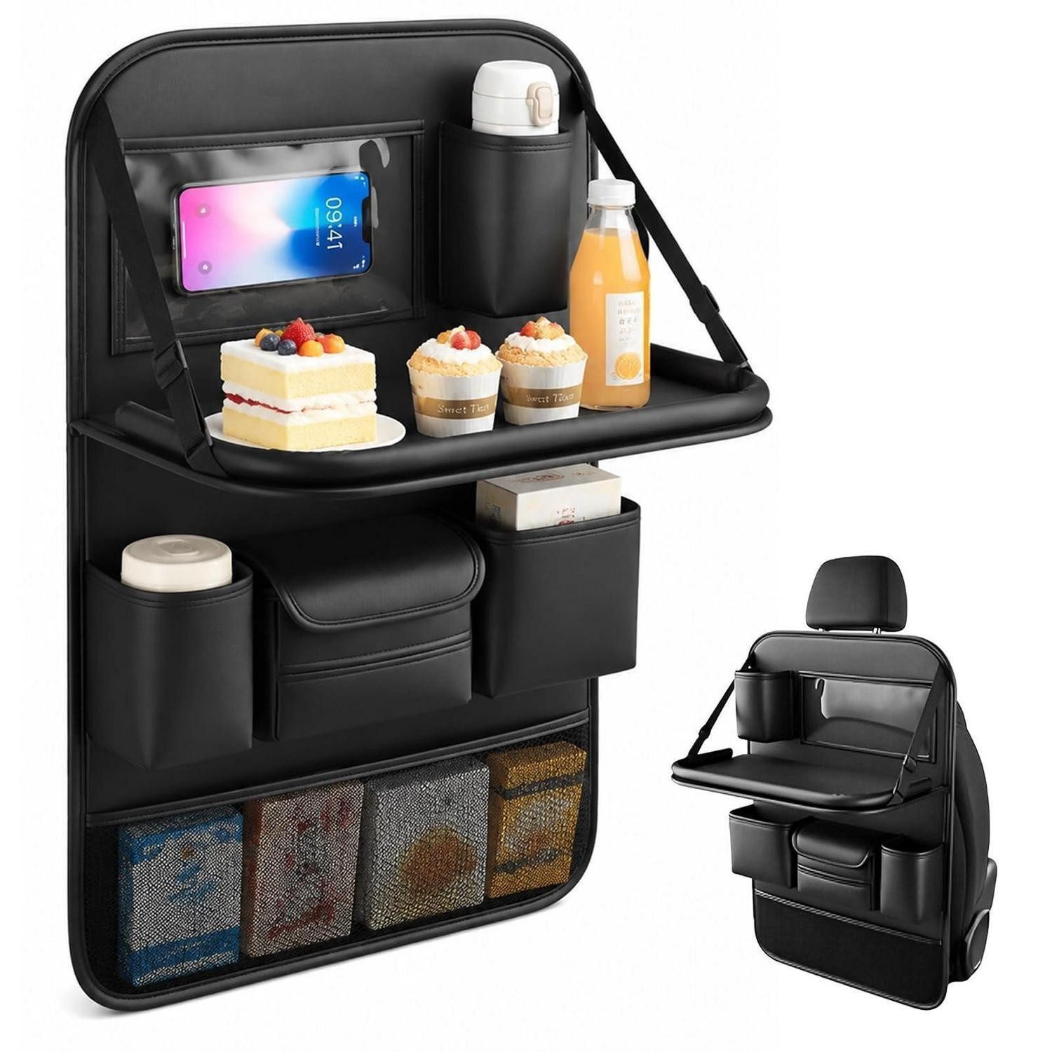 LuxusKollektion Rücksitzorganizer Auto Organizer Rücksitz mit Tisch in Lederoptik