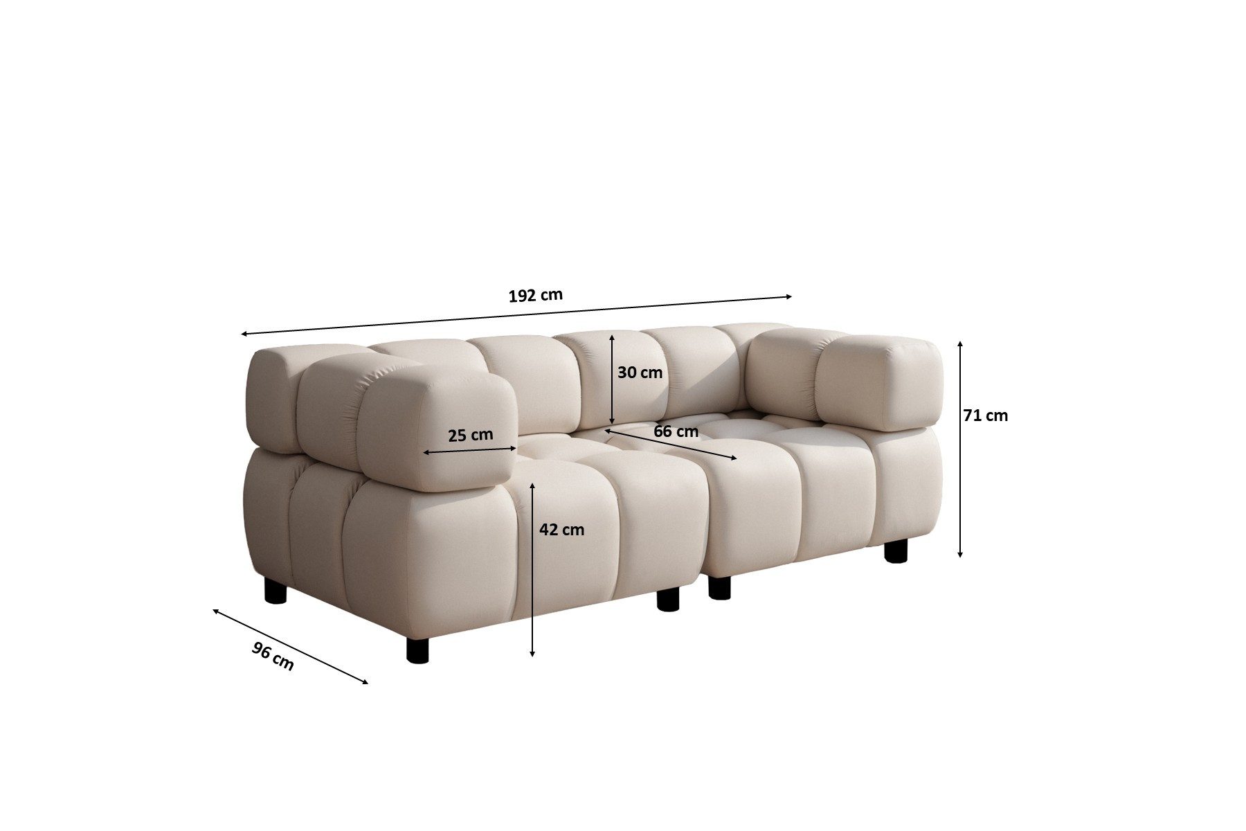 Kaiser Möbel Sofa 3-Sitzer modern modular Premium aus Veloursstoff Bluvel, BOLLA, Einzelartikel, luxuriöses Designer-Sofa,moderne Bubble-Form