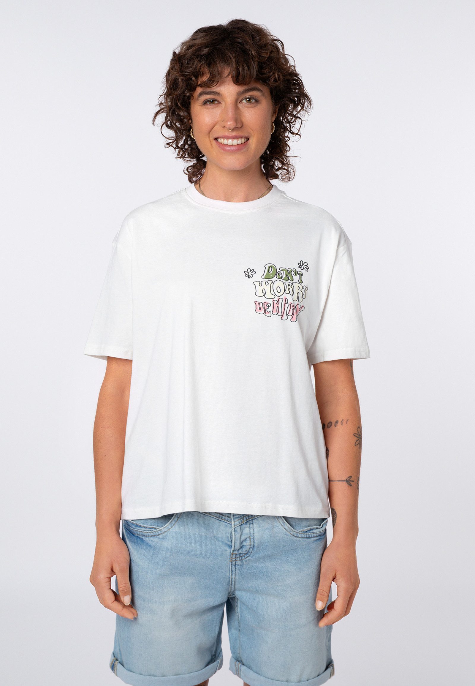 SUBLEVEL T-Shirt Damen Oversize T-Shirt mit Rückenprint Baumwollshirt, Print auf Vorder- und Rückseite