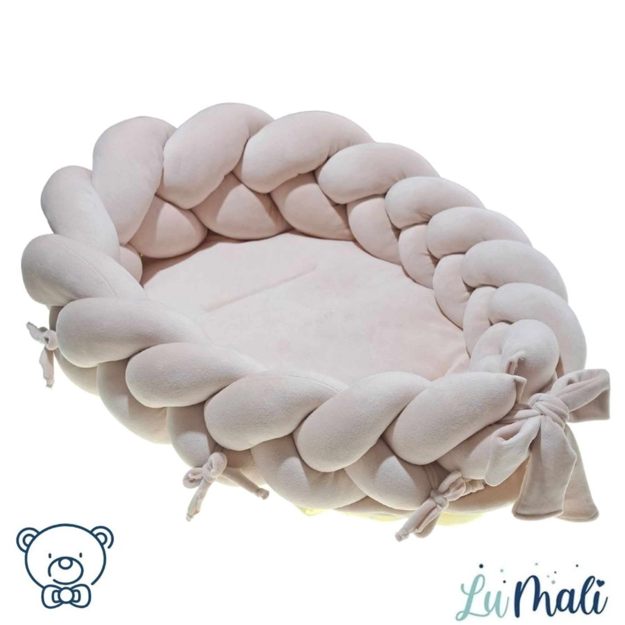 LuMali Kuschelnest 3in1 Babynest XXL Kokon Zopf Matte Kissen superweich wendbar doppelt, (3-teiliges Set: Zopf, Matte, Kissen), Neugeborene Baumwolle Velour antiallergisch wendbar Geschenk Geburt