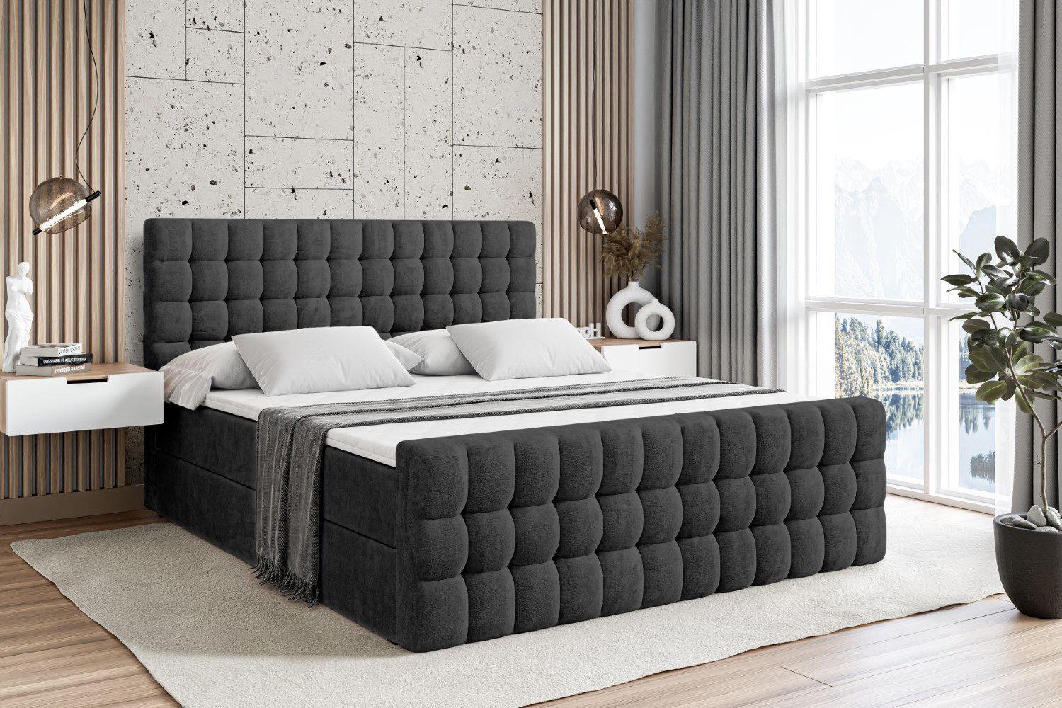 ALTDECOR Boxbett VIONE-Z (mit Matratze Lattenrost Topper Polsterbett mit Bettkasten Doppelbett), H4 Multipocket / H3 Bonellfederung, Springboxbett Boxspringbett