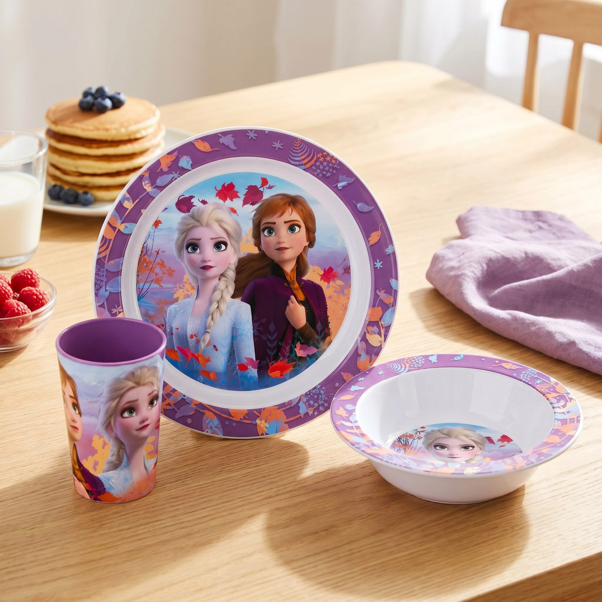 Disney Kindergeschirr-Set Disney Die Eiskönigin Elsa Kinder Geschirr-Set 3 teilig (3-tlg), 1 Personen, BPA-Frei, Becher Teller Schüssel