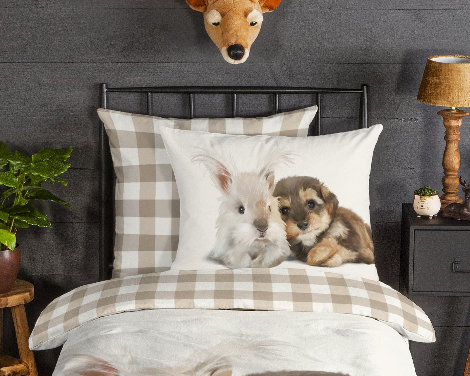 JACK Wendebettwäsche 135x200cm, Kuschel Helfer, Flanell, 2 teilig, im süßen Tierdesign – Bild 4 von 5