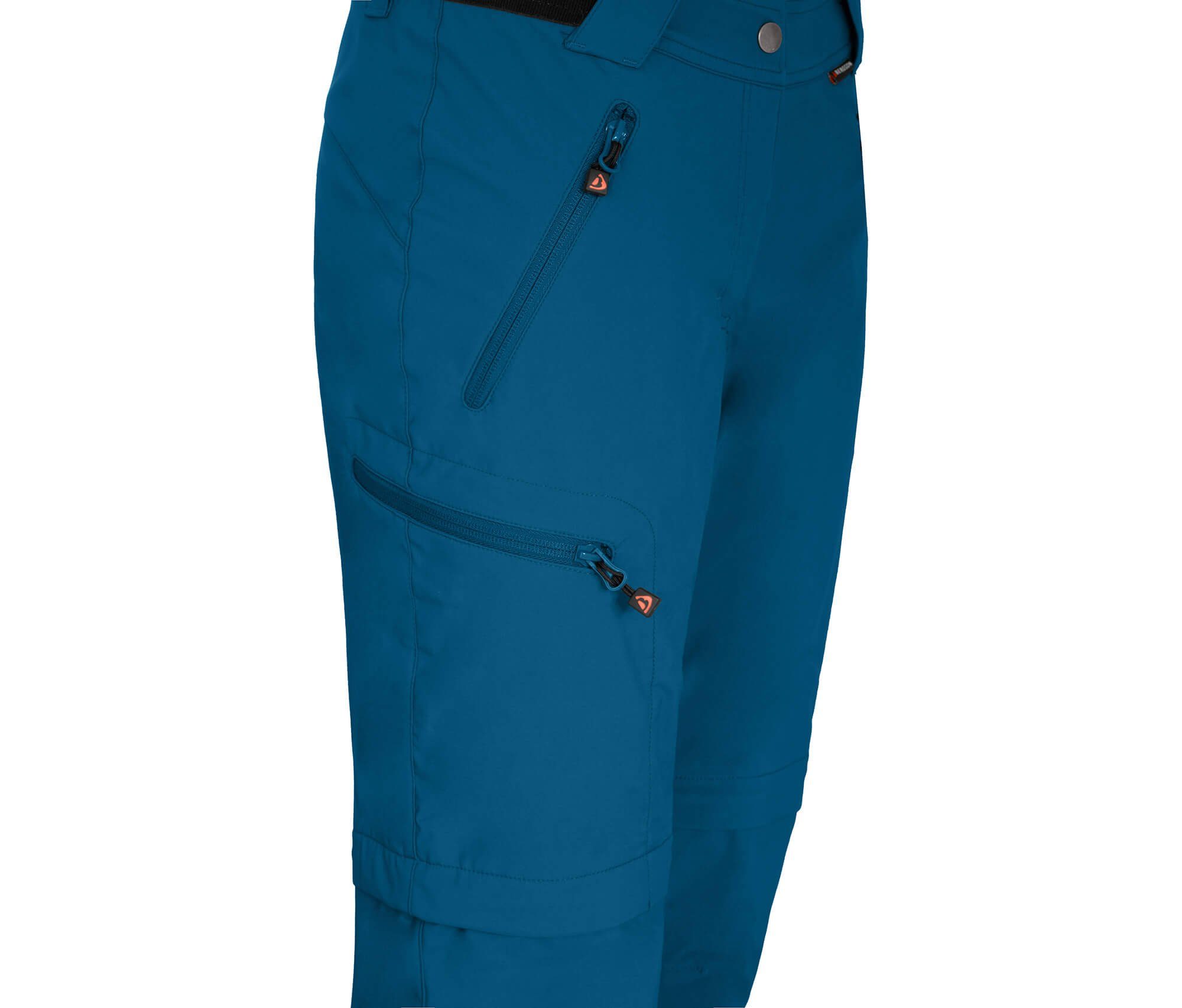 Zip-off-Hose blau Bergson TESSE Zipp-Off Damen Saphir Softshellhose, winddicht, strapazierfähig, Kurzgrößen,