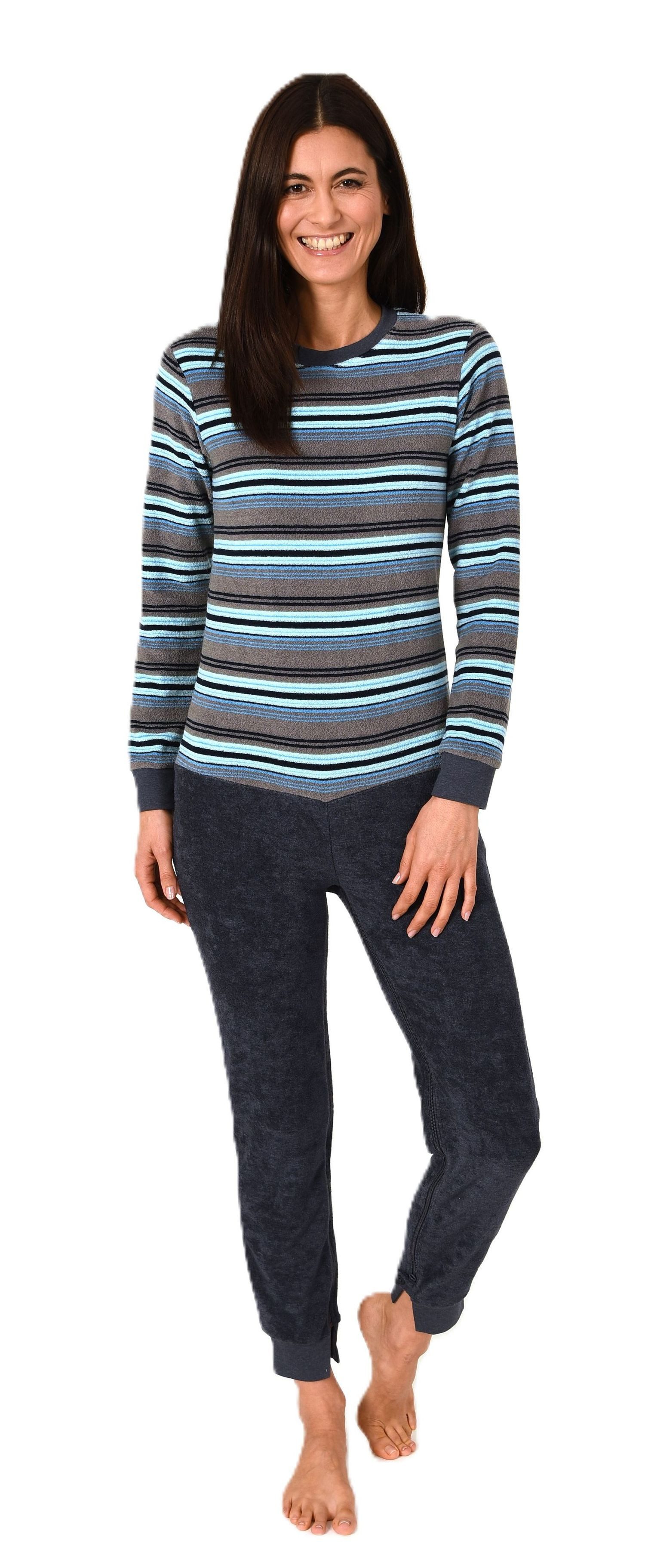 Normann Care Pyjama Damen Frottee Pflegeoverall mit Reissverschluss am Rücken und Bein