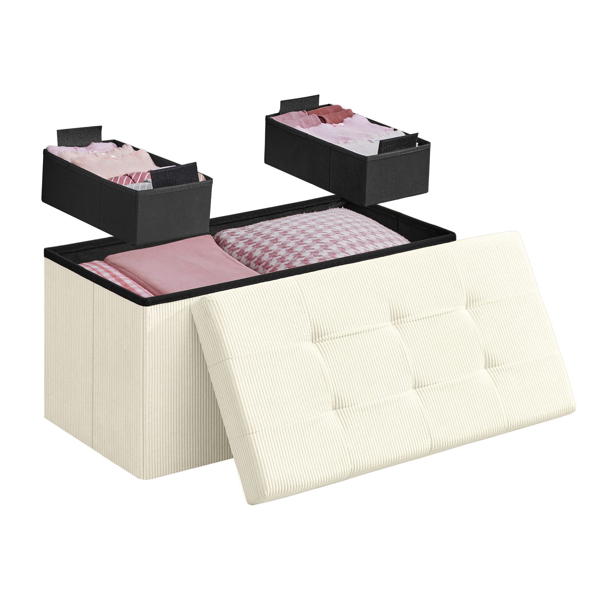 SONGMICS Sitzbank, mit Stauraum, klappbare, 38 x 76 x 38 cm Fußbank, Bettba günstig online kaufen