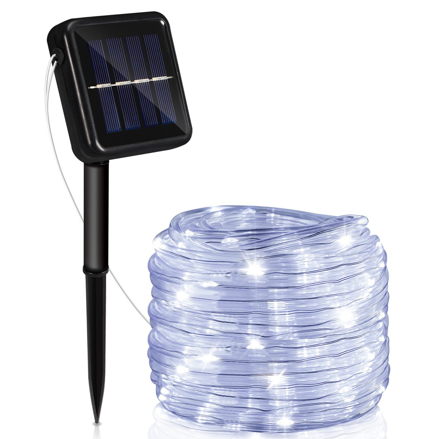 Lospitch LED-Lichterschlauch LED Solarleuchte 10m LED Solar Lichterkette Solarleuchten,Kaltweiß