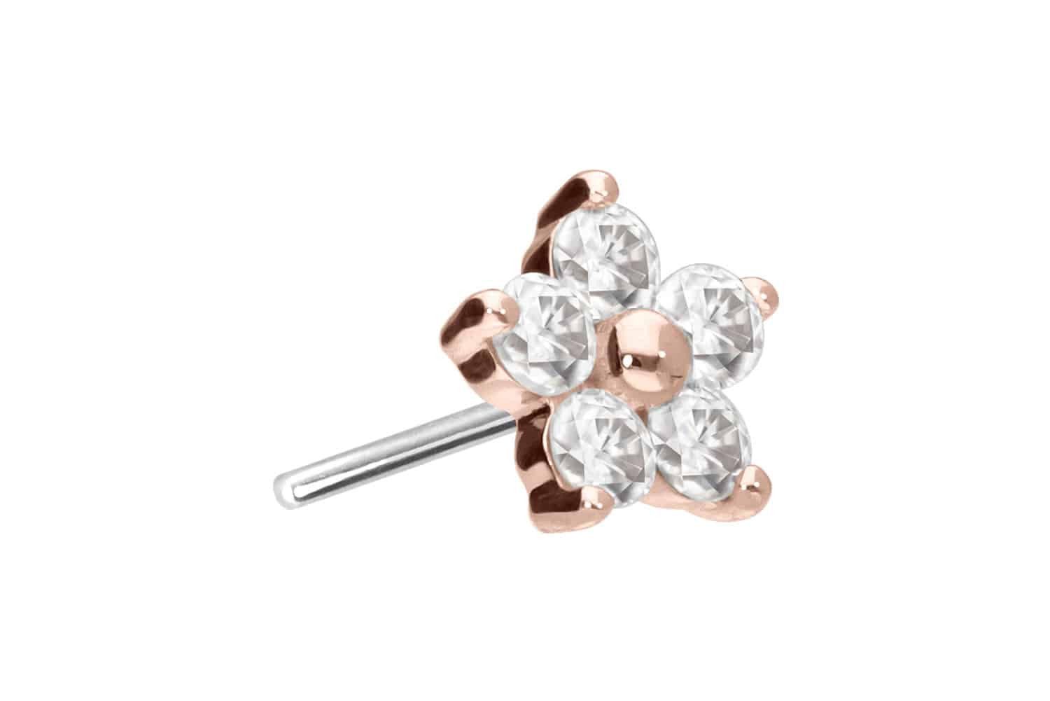 PIERCINGLINE Piercing-Set 14 Karat Gold Aufsatz mit Titan Push Pin MOISSANIT-BLUME (Push Pins, 1-tlg)