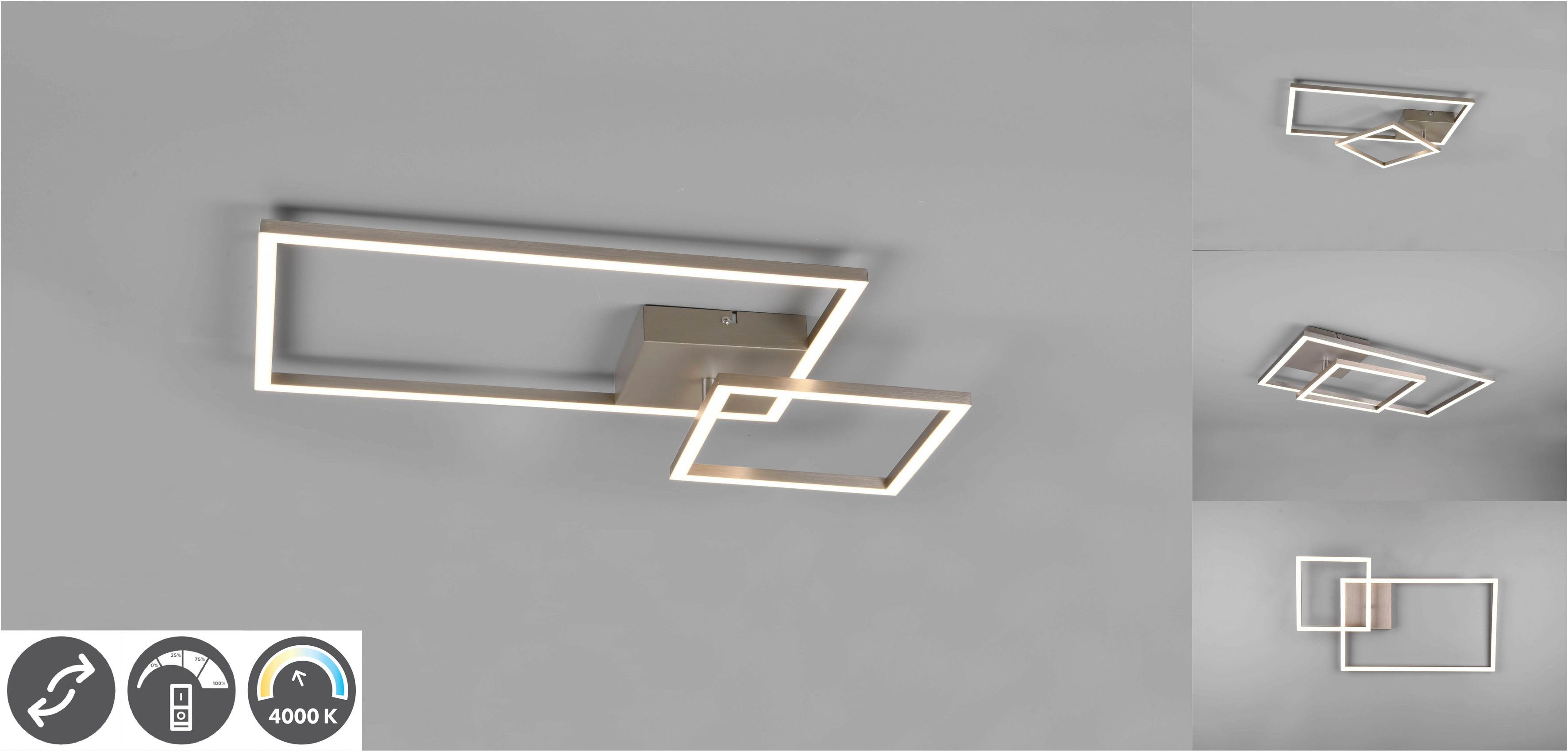 Reality Leuchten LED Deckenleuchte Padella, Dimmfunktion, mehrere Helligkeitsstufen, LED fest integriert, Neutralweiß, bewegliche LED Elemente, 4000K neutralweiß, dimmbar, 3000 Lumen