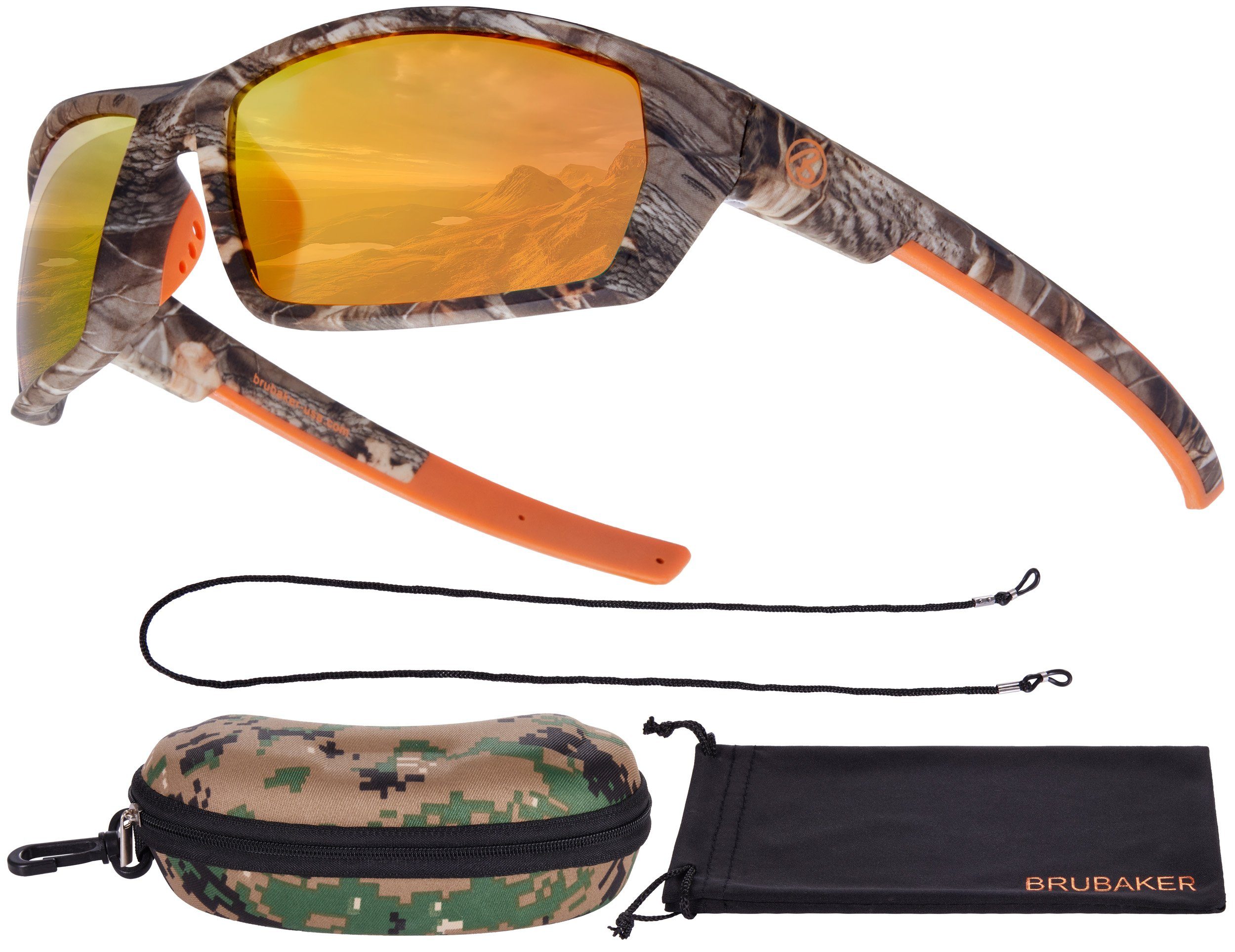 BRUBAKER Sonnenbrille Polarisierte Camouflage Brille Sonnengläser mit UV-Schutz für Indoor- und Outdooraktivitäten Orange