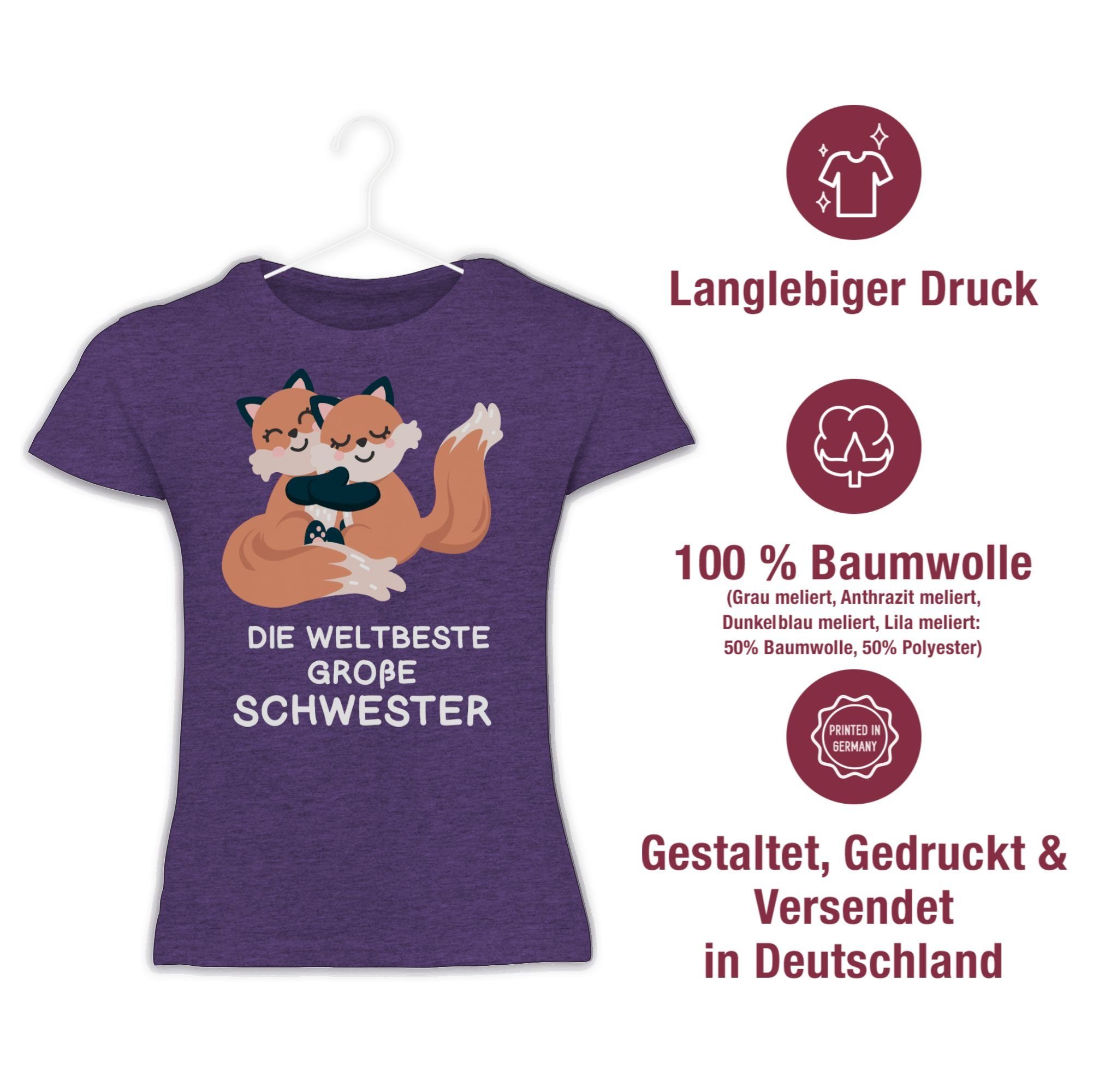 Lila Shirtracer Schwester T-Shirt Weltbeste Fuchs Meliert Bruder - und Geschwister Schwester 2 große