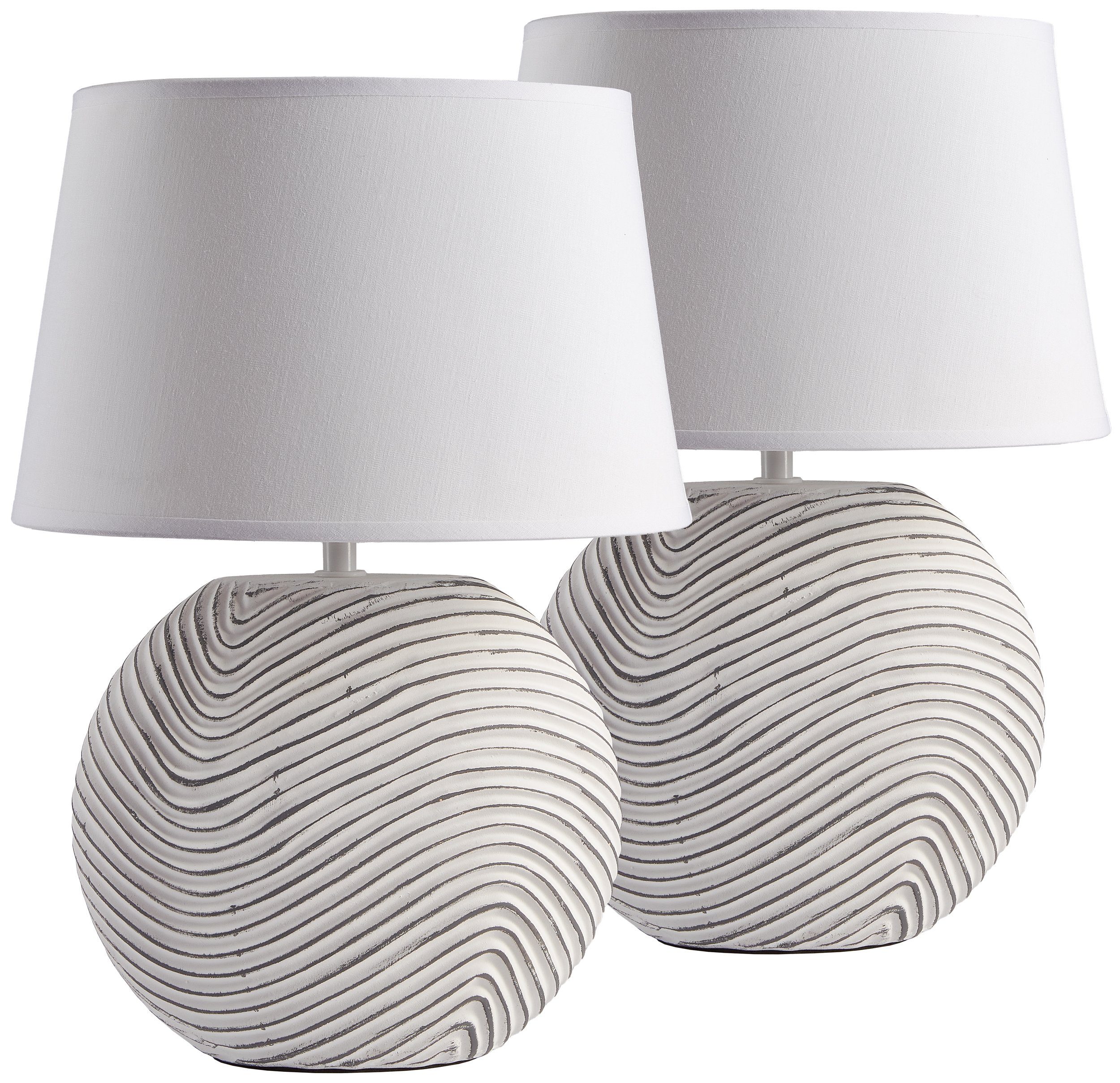 BRUBAKER Nachttischlampe 2er Set Tischlampe "Zen Garden", ohne Leuchtmittel, 2x moderne Nachttischlampen mit Keramikfuß - Tischlampen Set - Modern
