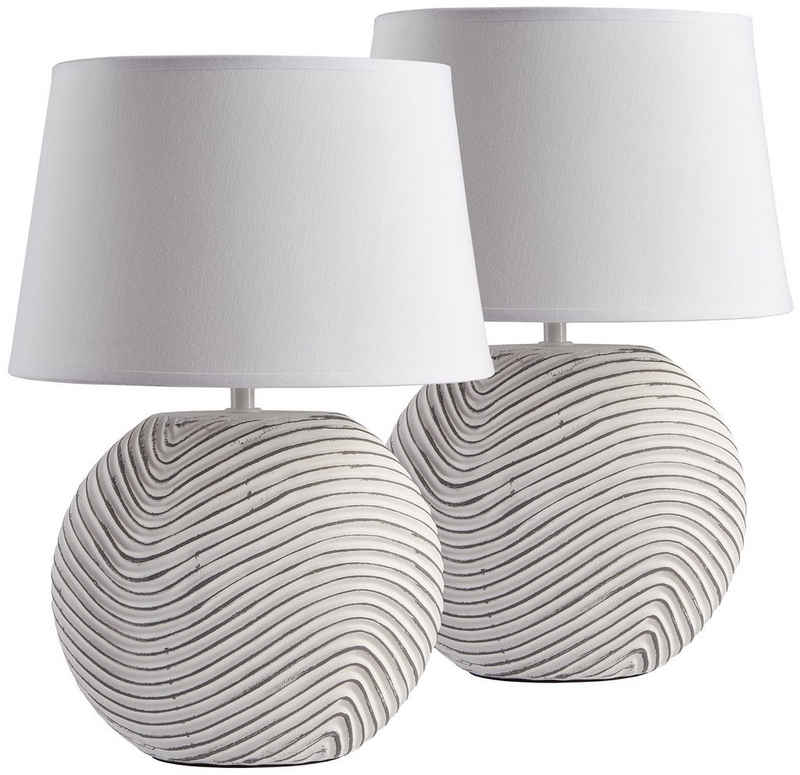 BRUBAKER Nachttischlampe »2er Set Tischlampe "Zen Garden"«, Deko Tischleuchten für Nachttisch, 2x moderne Nachttischlampen mit Keramikfuß - Tischlampen Set - Modern