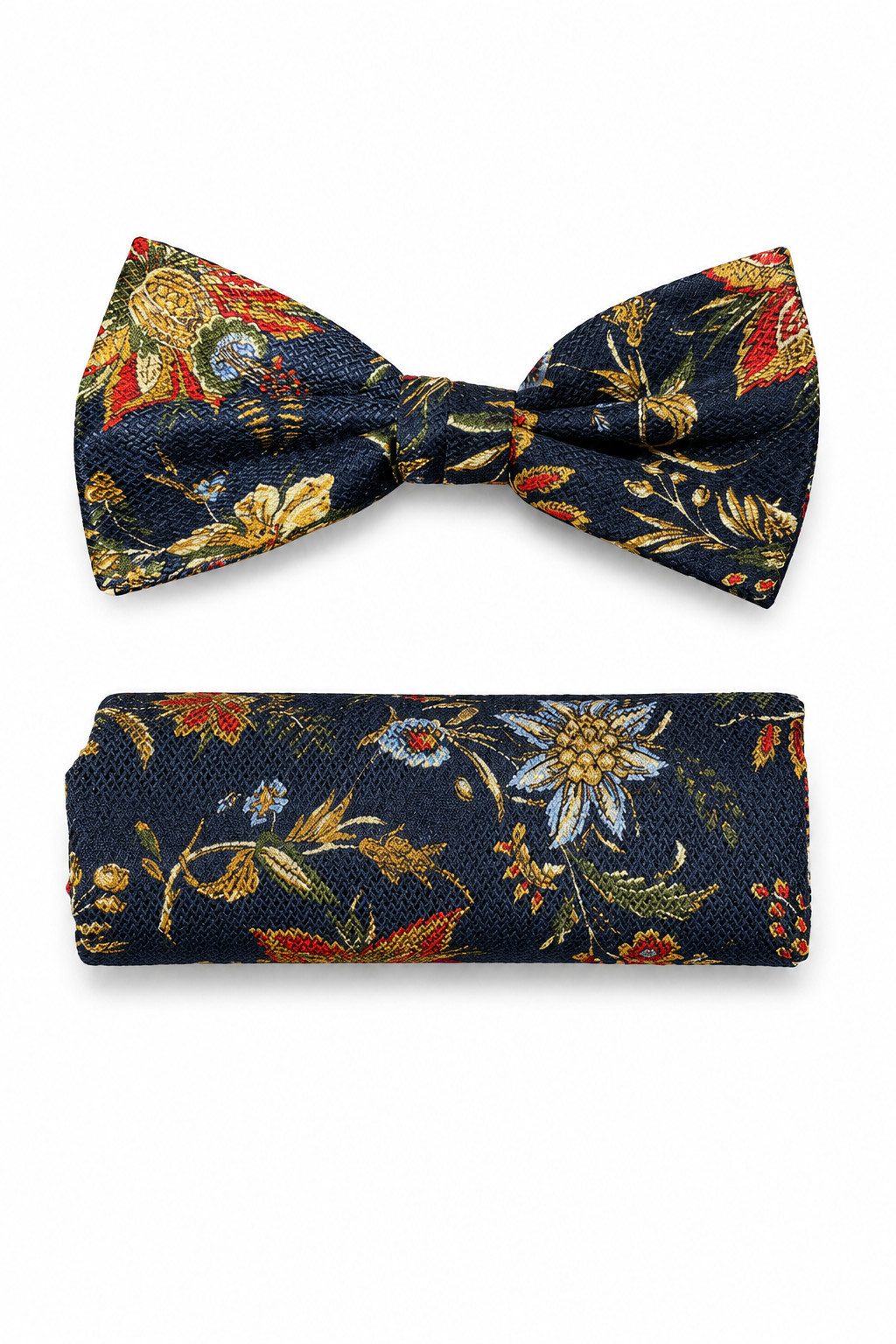Prince Bowtie Fliege - Set Fliege Einstecktuch - florale Seidenfliege mit Tuch