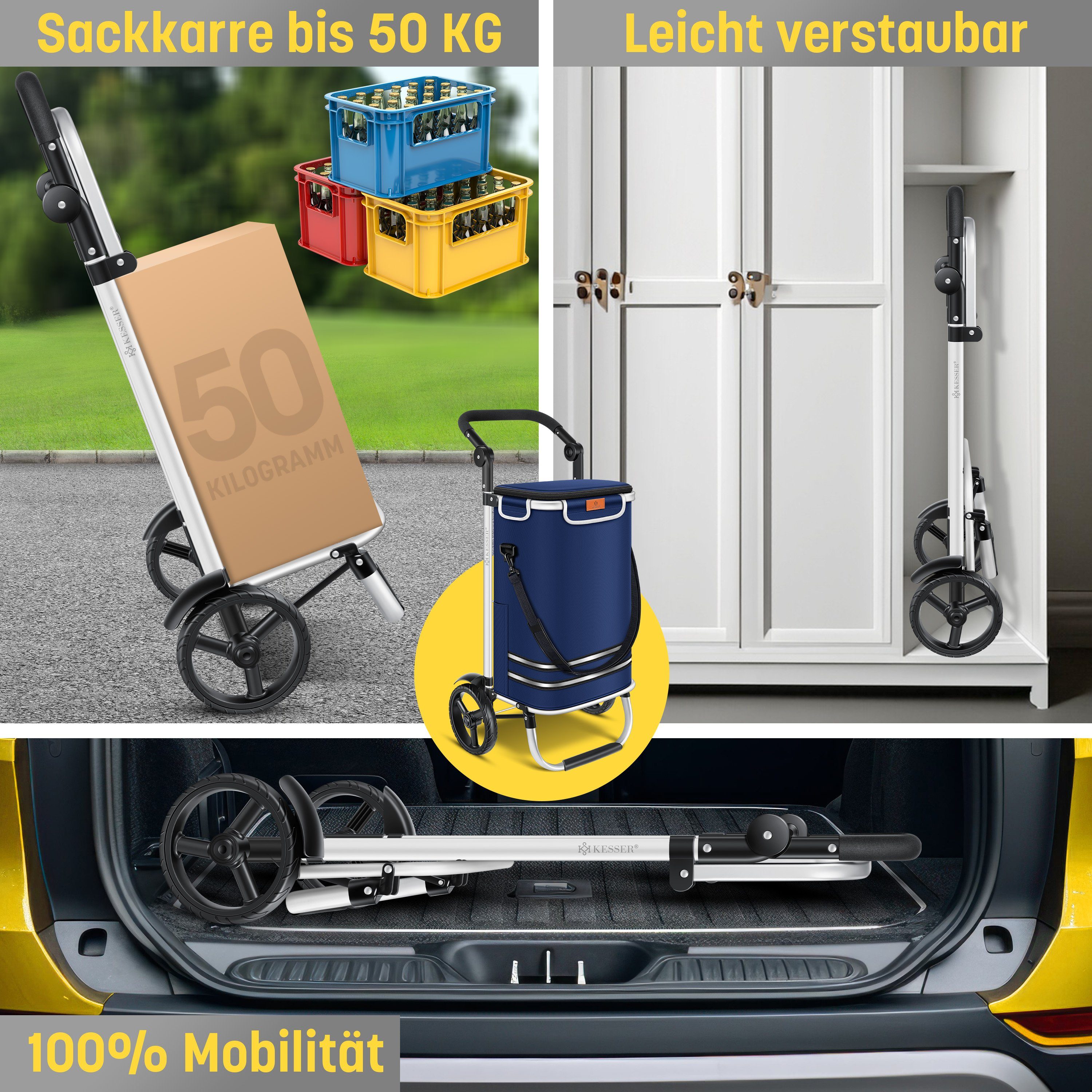 KESSER Einkaufstrolley, klappbar mit 56L Kapazität und belastbar bis 50 kg
