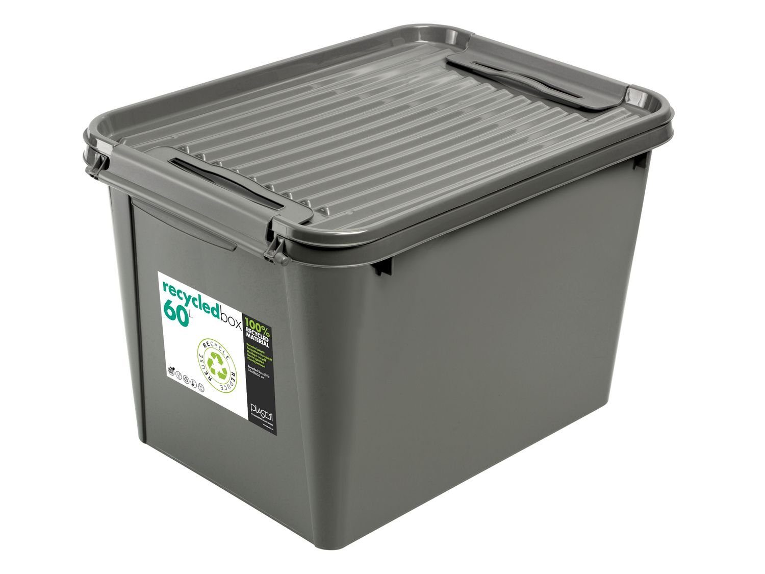 PLAST1 Aufbewahrungsbox Aufbewahrungsbox Recycled Deckel 60L Grau Allzweck günstig online kaufen
