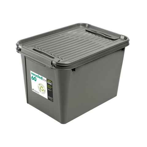 PLAST1 Aufbewahrungsbox Aufbewahrungsbox Recycled Deckel 60L Grau Allzweck Rollenbox