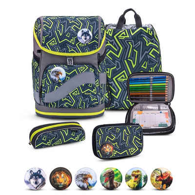 Belmil Rucksack Rucksack Smarty Plus Premium Schulranzen Set 5-t. Iguana Federtasche