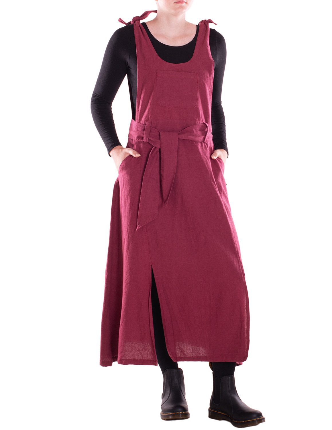 Vishes Maxikleid Langes Latzkleid Damen Handgewebt Bindeträger Gürtel Oversize Alternative Mode, Boho, Hippie, Ethno, Festival