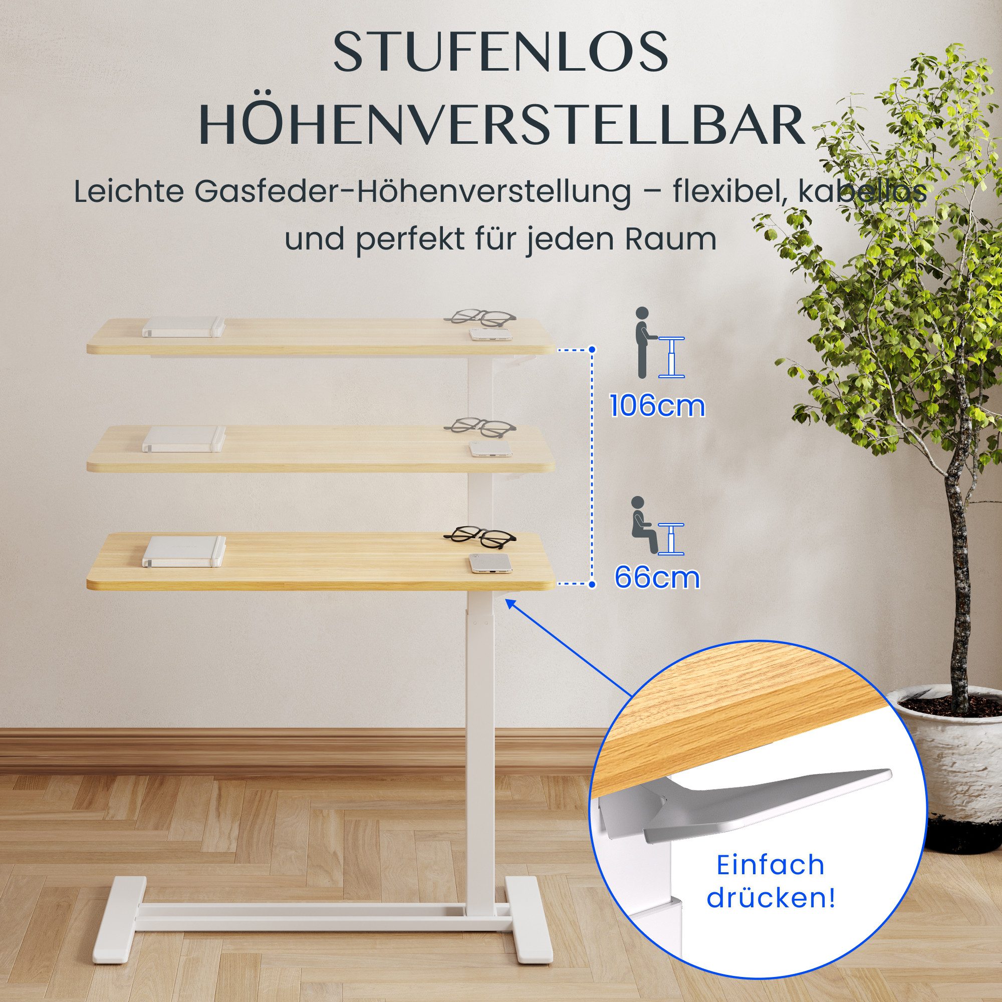 FLEXISPOT Beistelltisch Höhenverstellbar Betttisch, Laptoptisch (C-Form, ideal für Sofa, Bett & Lesestunden), mit stufenloser Höhenverstellung, 360° Rollen & ei – Bild 2 von 5