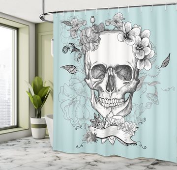 Abakuhaus Duschvorhang Moderner Digitaldruck mit 12 Haken auf Stoff Wasser Resistent Breite 175 cm, Höhe 180 cm, Türkis Schädel und Blumen