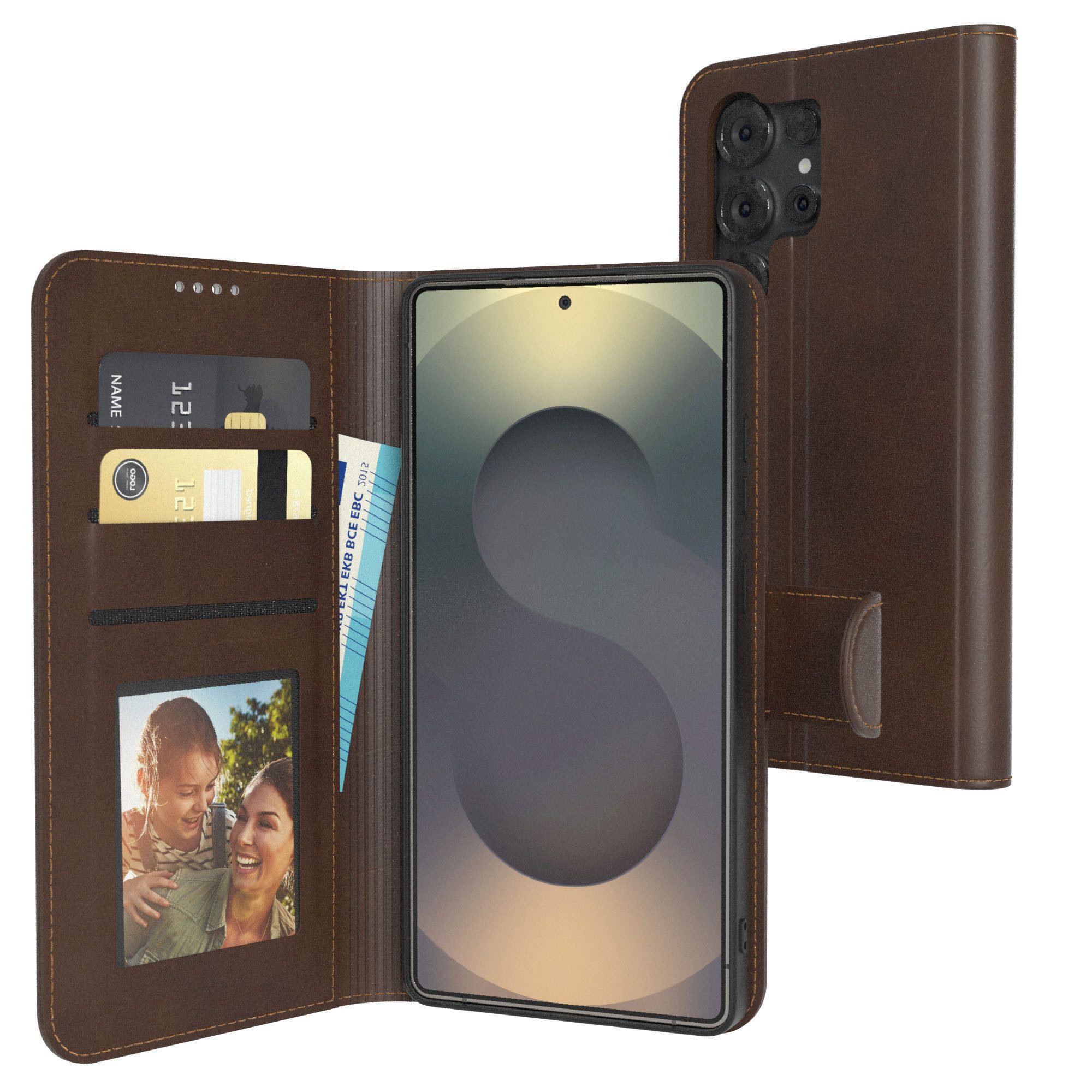 EAZY CASE Handyhülle Business Handytasche für Samsung Galaxy S25 Ultra 6,9 Zoll, Tasche Klapphülle aus Kunstleder Book Cover mit Kartenfächer Braun