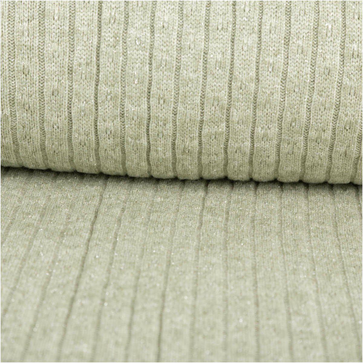 SCHÖNER LEBEN. Stoff Strickstoff lindgrün mit Glitzer, kuschelig, 148cm Breite, 330g/qm, mit Metallic-Effekt