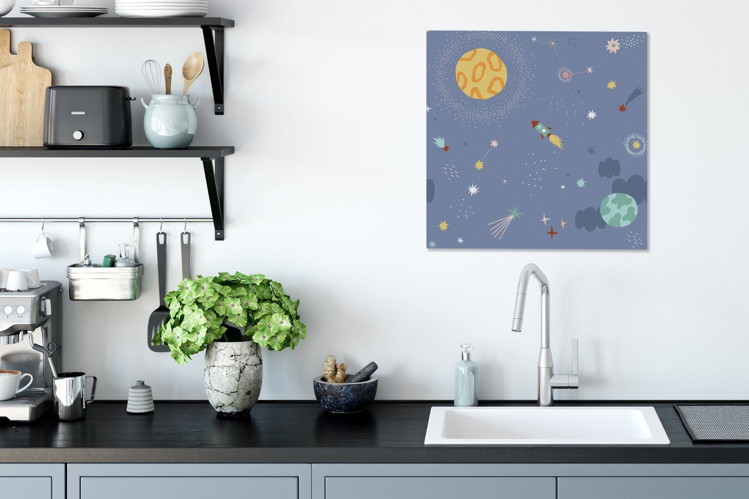 OneMillionCanvasses® St), Wohnzimmer Bilder (1 Schlafzimmer bunt Leinwand - - Leinwandbild für Rakete Sterne, Kinder