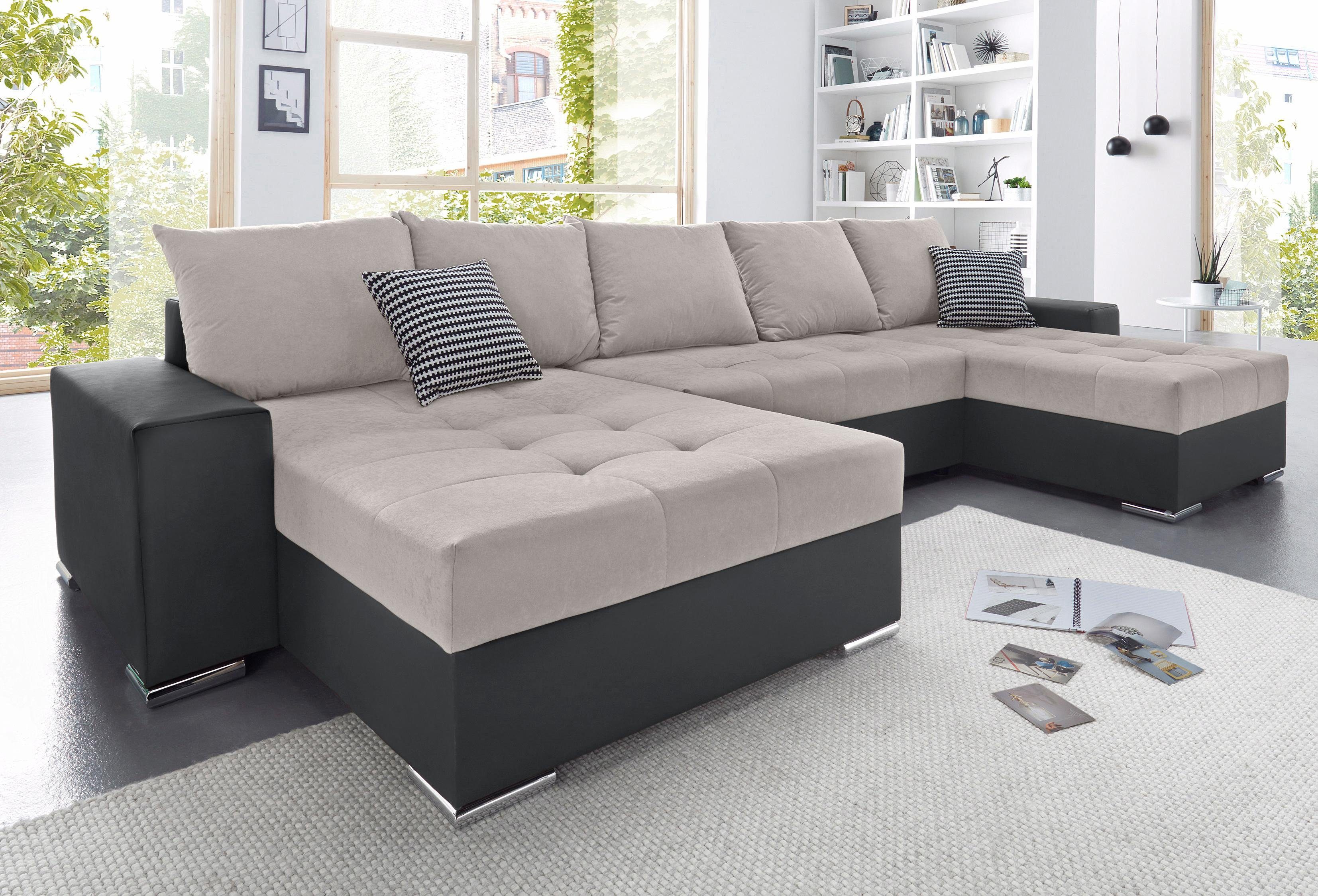 COLLECTION AB Wohnlandschaft Josy U-Form, inkl. Bettfunktion, Bettkasten und Zierkissen, mit XXL-Recamiere