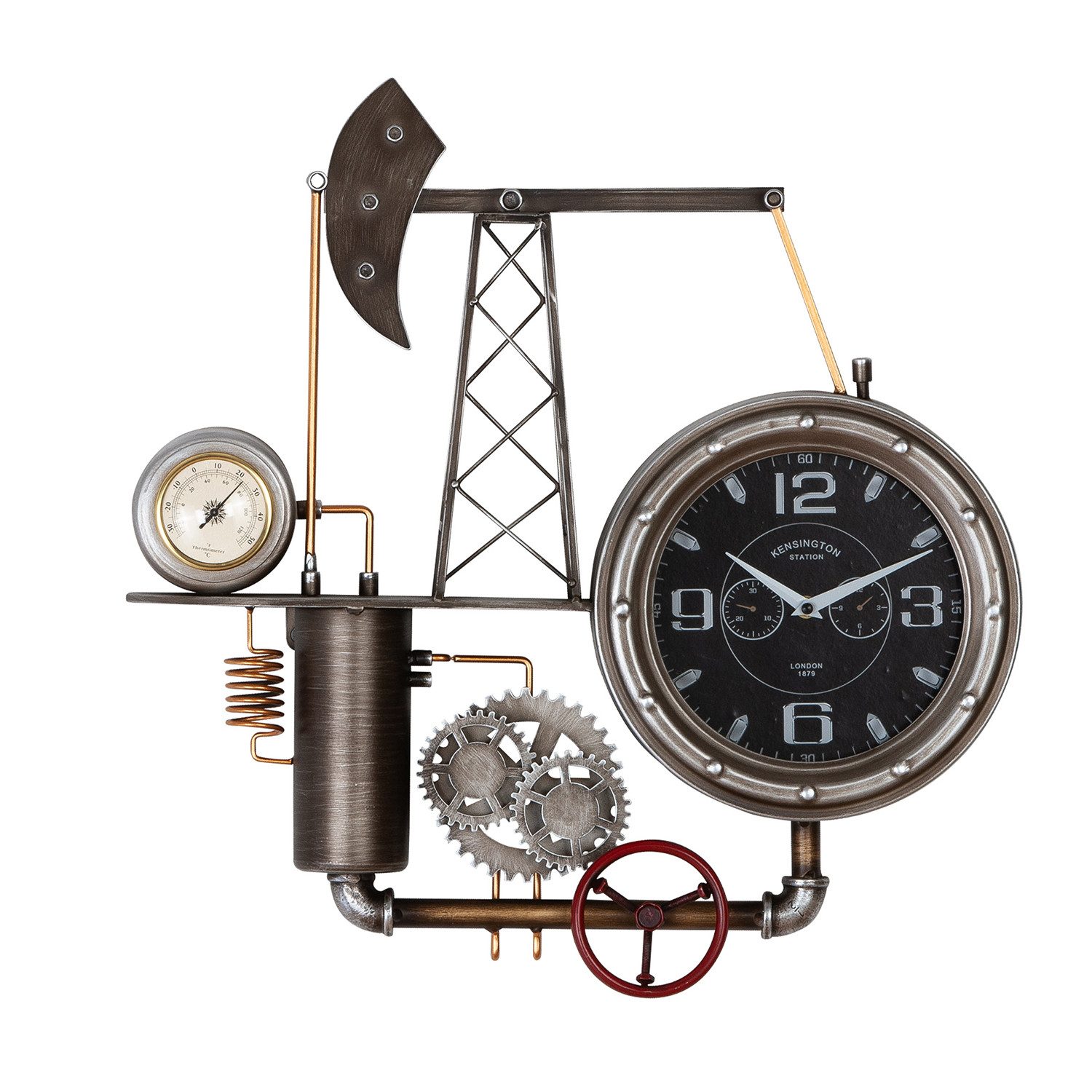 GILDE Wanduhr ÖLFÖRDERTURM Wanduhr - silber - Metall - Höhe 56cm x Breite 55cm (Wanduhr - Hängeuhr - Uhr)