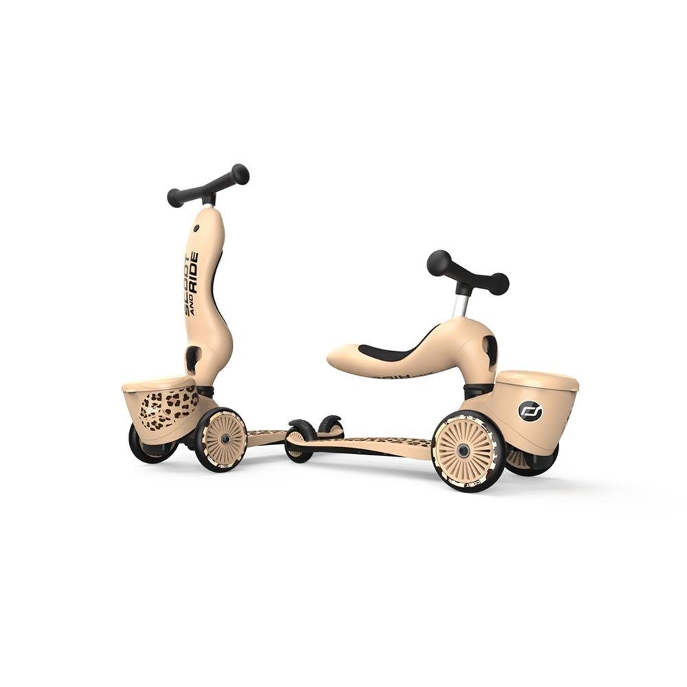 Scoot and Ride Kinderfahrzeug Lauflernhilfe Highwaykick 1 Lifestyle, Leopard / Beige, mit Aufbewahrungsbox, 2in1 Kickboard