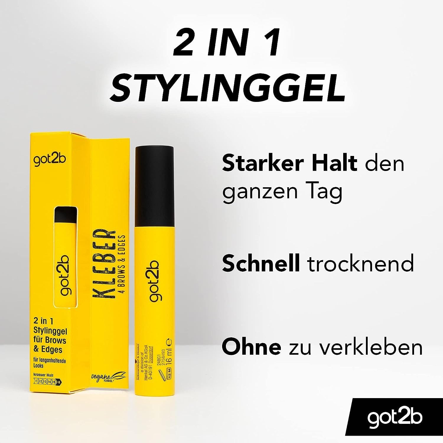 Syoss Augenbrauenfarbe Schwarz 17ml & GOT2B 2in1 Stylinggel Kleber 4 Brows & Edges 16ml, 2-tlg., Natürlicher Look & langanhaltendes Ergebnis