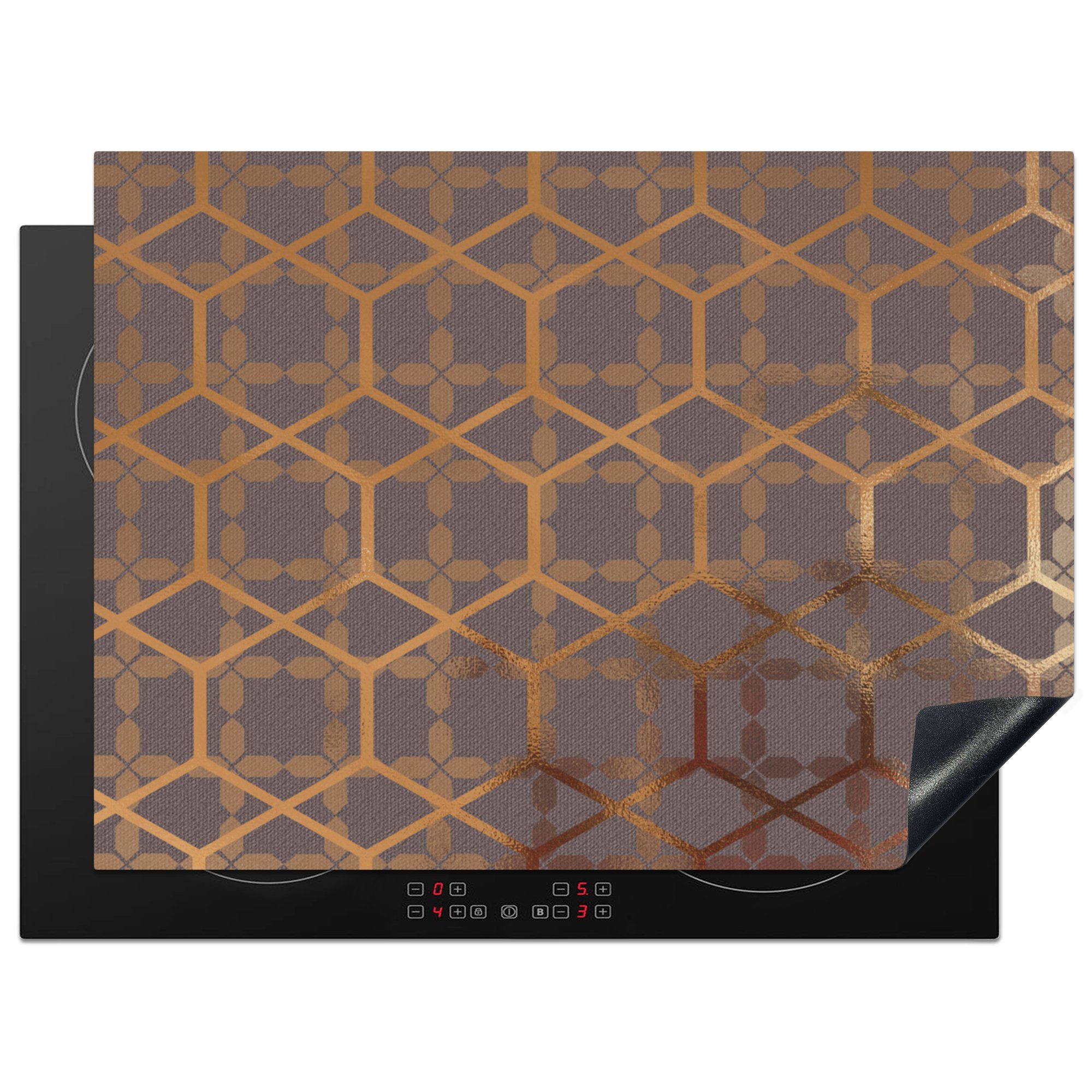 - tlg), Schutz - Herdblende-/Abdeckplatte Muster Lila Vinyl, (1 für Ceranfeldabdeckung Induktionskochfeld die 71x52 küche, MuchoWow Gold, cm,
