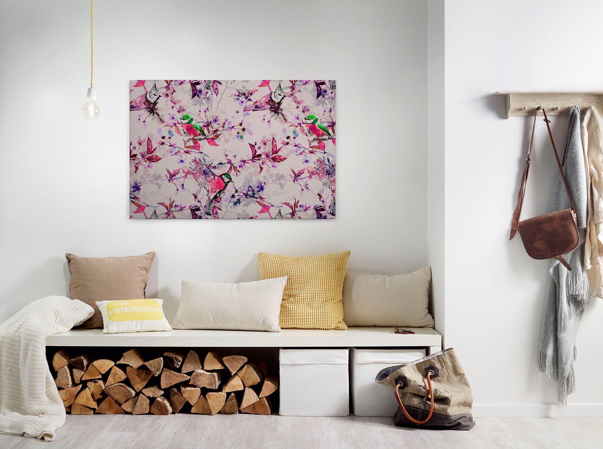 A.S. Création Leinwandbild songbirds, Kinder, Kunst, Vögel (1 St), Keilrahmen Bild Floral Leinwand-Bild Wohnzimmer modern Wandbild Kinder