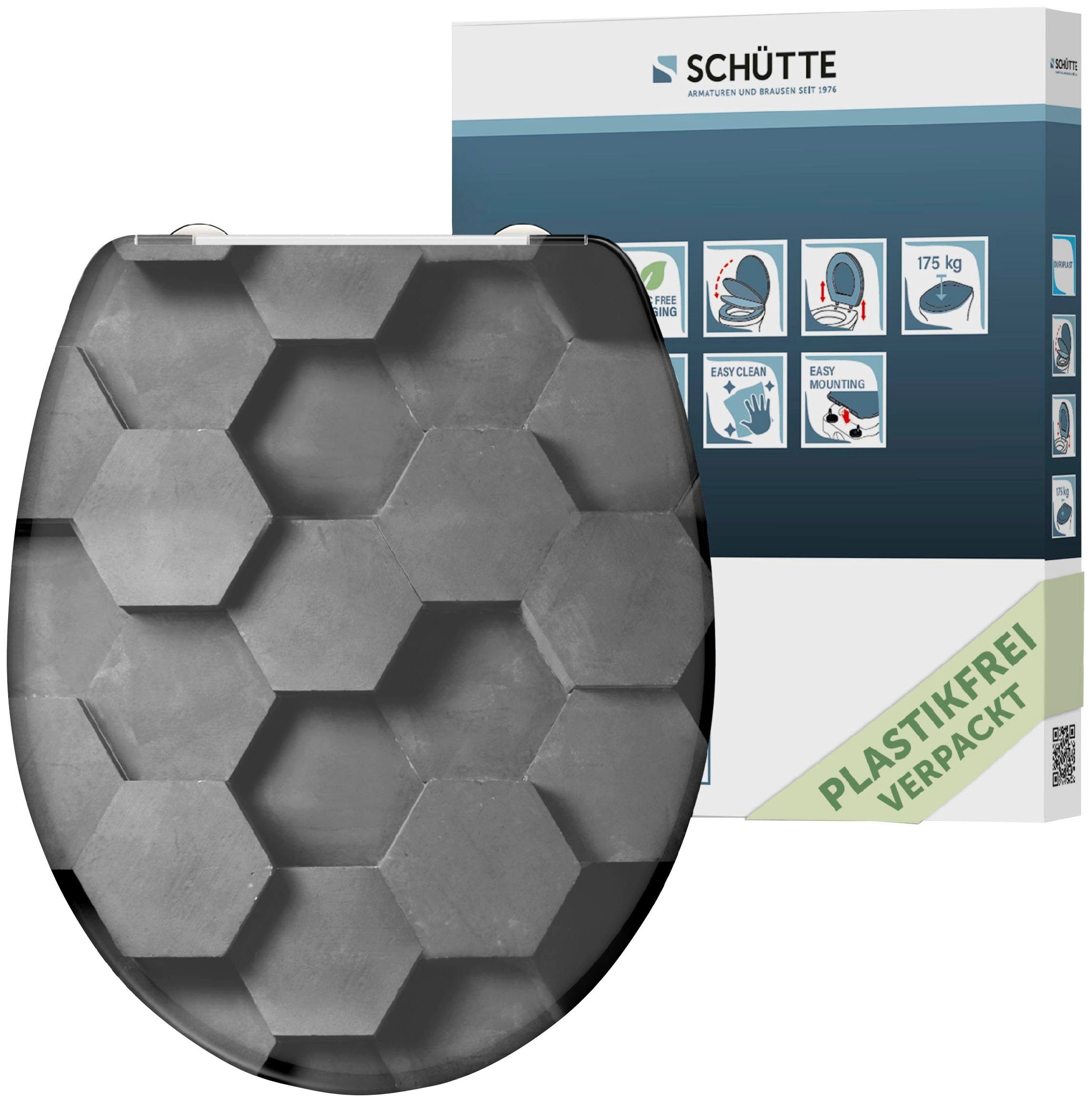 Schütte WC-Sitz Grey Hexagons, Duroplast, mit Absenkautomatik und Schnellverschluss