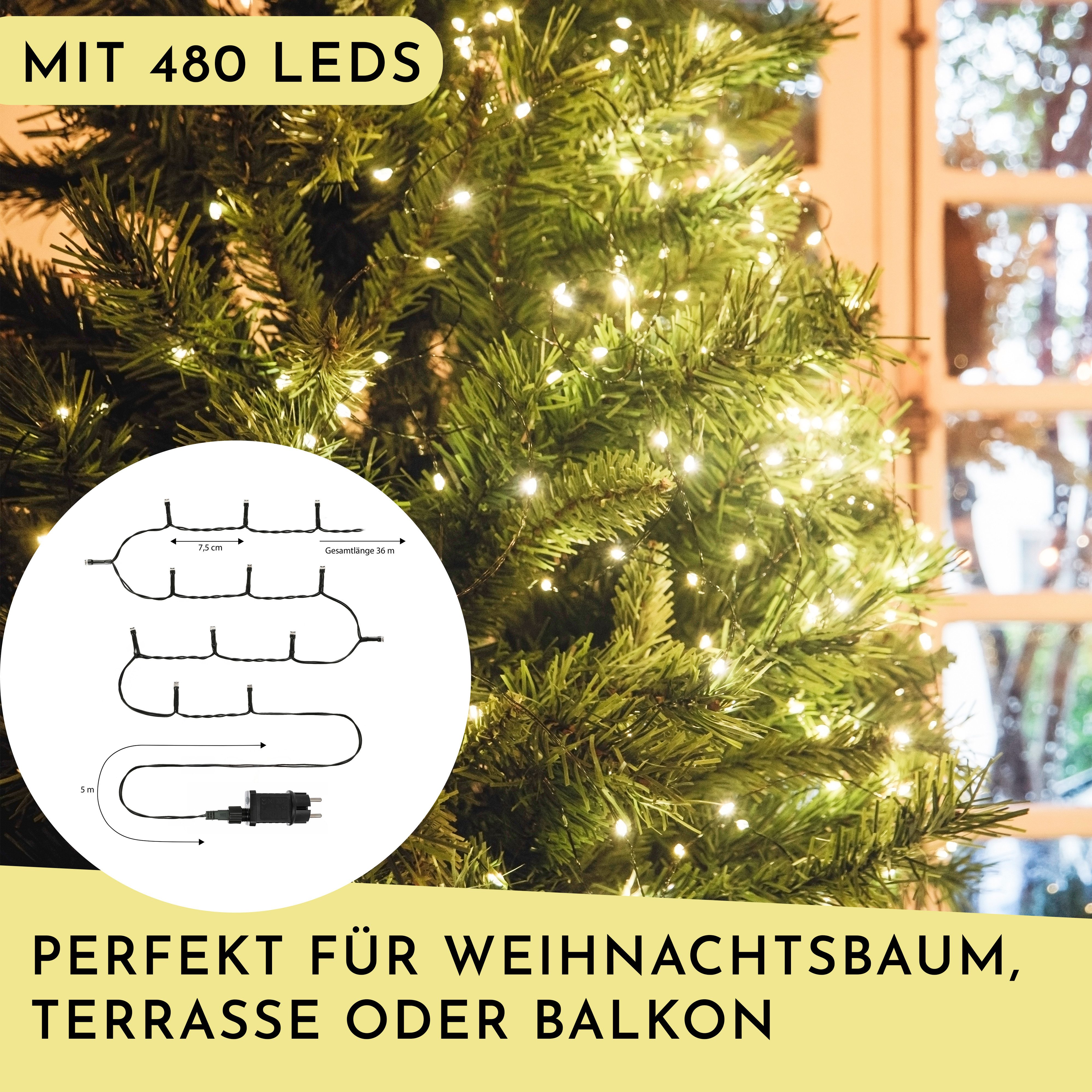Nordstern LED-Lichterkette WarmWeiß von 24 bis 1.200 LED Weihnachtsdeko für Innen und Außen, mit Stecker 480 LED - 36 m für Weihnachtsbaum – Bild 5 von 5