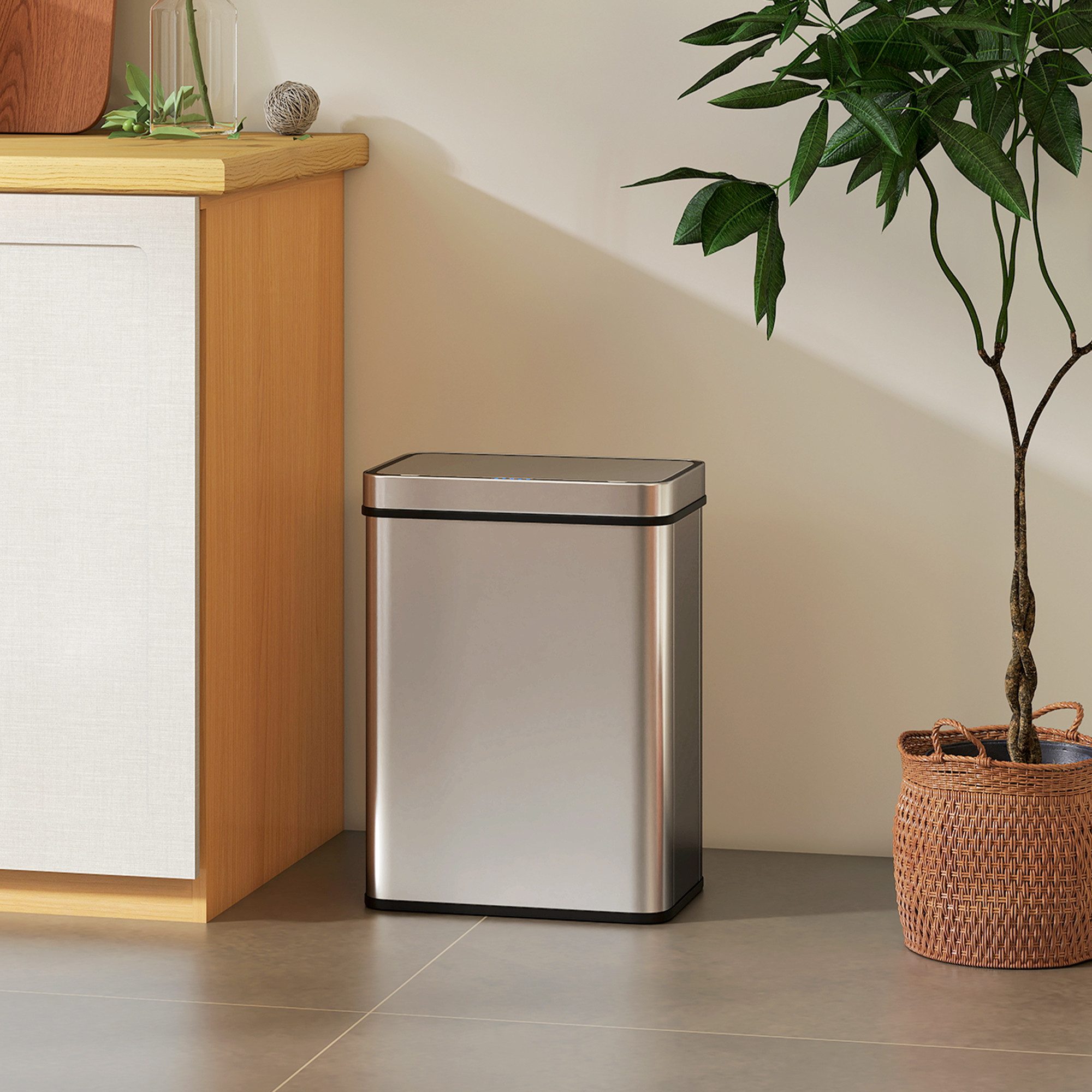 HOMCOM Mülleimer Sensor Edelstahl, Leiser Automatischer Abfalleimer, für Küchen, Büro, Schlafzimmer, Silber