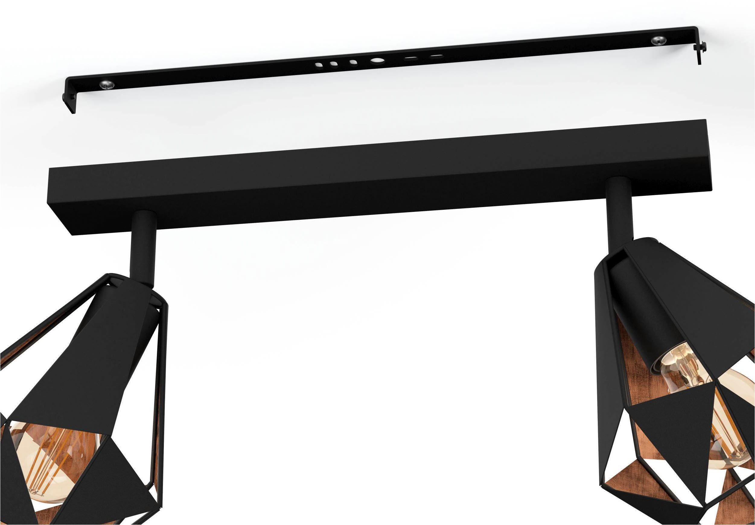 EGLO Deckenleuchte Carlton 7 Deckenlampe, stahl, Vintage, Industrial Retro, E27, Lampe, ohne Leuchtmittel, CARLTON 7 - Schwarz, Kupfer - L42 x B16 x H25,5 cm - IP20