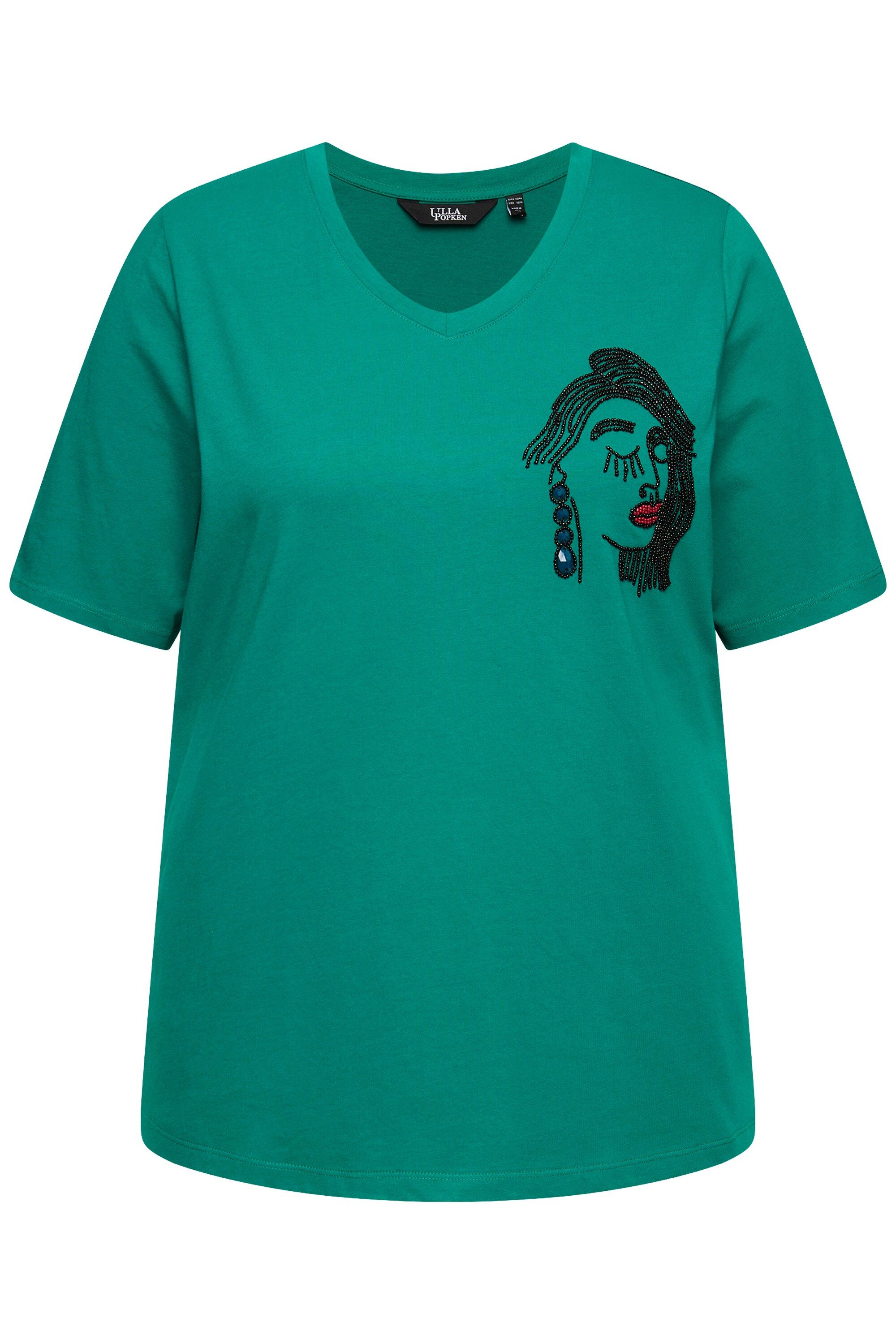 Ulla Popken T-Shirt T-Shirt Stickerei Classic V-Ausschnitt Halbarm günstig online kaufen