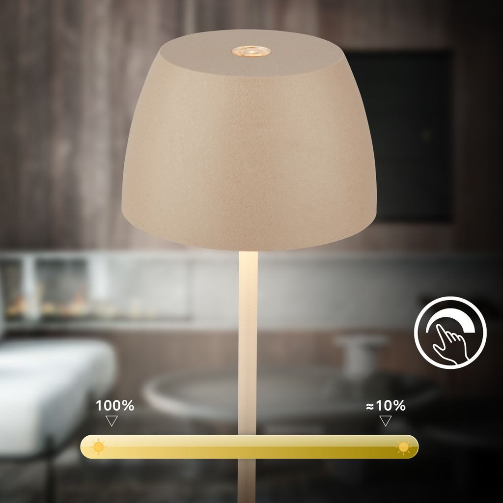 Briloner Leuchten Tischleuchte 2x LED Akku Tischlampe kabellos Beige 20cm Innen/Außen, Dimmfunktion, LED fest integriert, 2700K - Extra-Warmweiß, 2x Tischlampe  – Bild 4 von 5