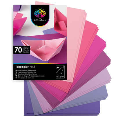 OfficeTree Transparentpapier 70 Blatt Bastelpapier Rosa Töne, Tonpapier A4 130g/m zum Basteln und Gestalten