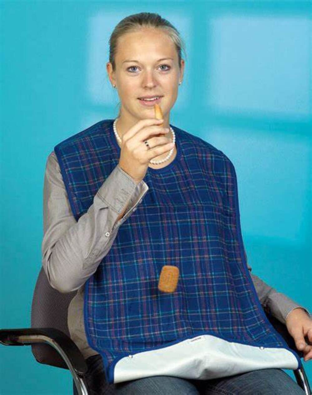 DocMed Speiseschürze Esslatz, (Mit Krümelfach, Kleidungsschutz, Integrierter Nässeschutz), Velcro-Halsverschluss