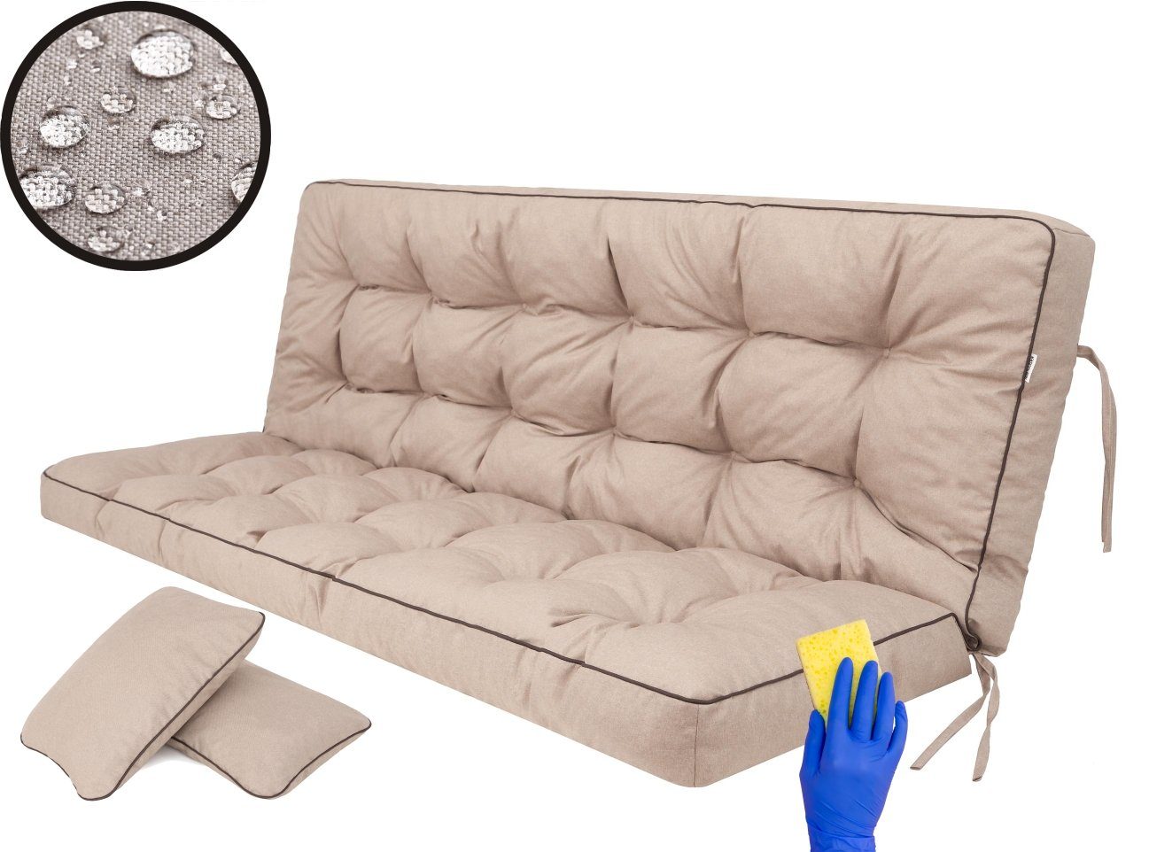 Bjird Bankauflage Pola 100 cm 120 cm 150 cm 180 cm, für Gartenbank und Hollywoodschaukel - inkl. 2 Stück Seitenkissen