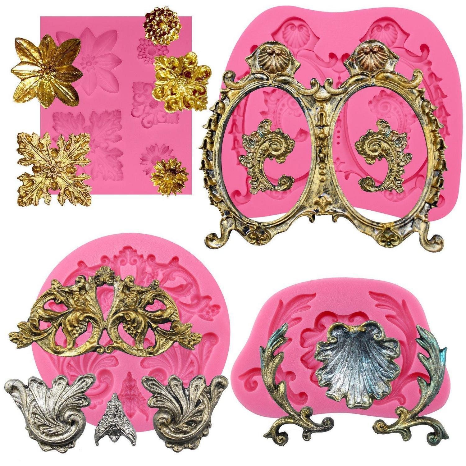 LuxusKollektion Sticker Silikonform Barock Schnörkel Bilderrahmen 4er Set, (4-tlg)