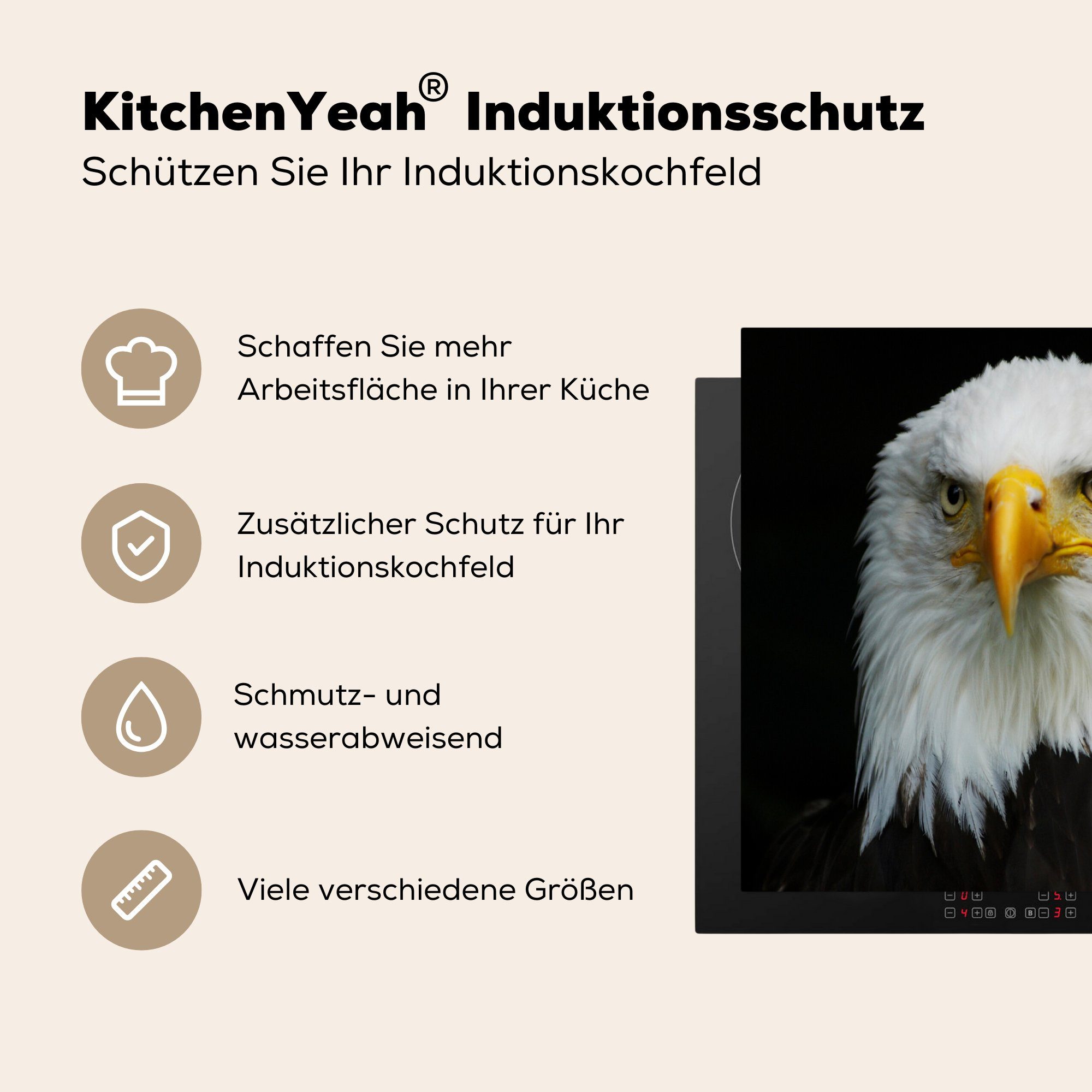 tlg), Adler Induktionsmatte Weiß, Ceranfeldabdeckung die Schwarz (1 MuchoWow - Herdblende-/Abdeckplatte küche, - für cm, 59x52 Vinyl,