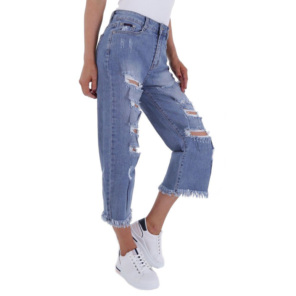 Destroyed-Look Blau Elegant Bootcut-Jeans in Stretch Jeans Bootcut Ital-Design Damen