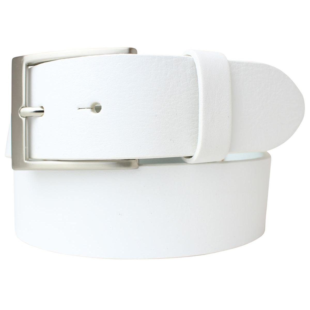 BELTINGER Ledergürtel Jeans-Gürtel aus Vollrindleder 4 cm - Hochwertiger Leder-Gürtel für He Weiß, Silber