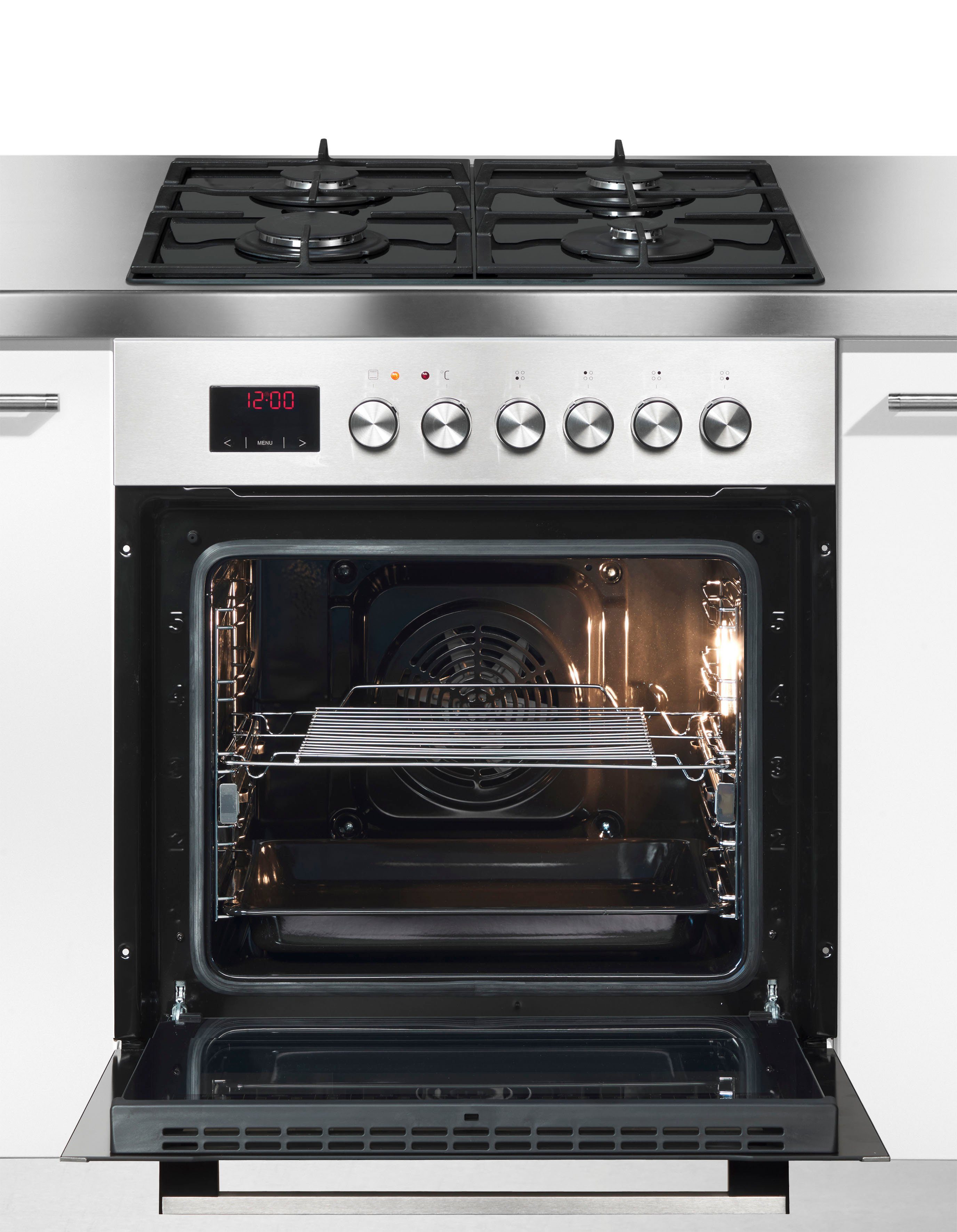 Amica Gasherd-Set EHEG 934 112 E, mit 1-fach-Teleskopauszug, Steam Clean, Klassischer Kochkomfort mit viel Kontrolle und bequemer Handhabung