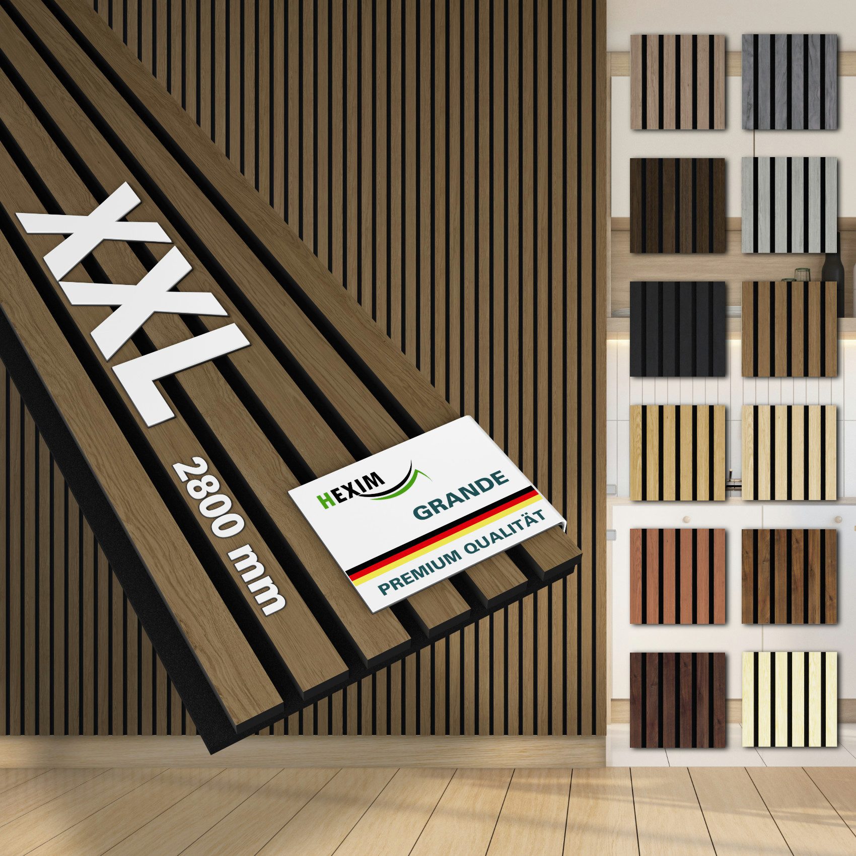 Hexim Wandpaneel, (Akustikpaneele 280x30cm Holz Grande - XXL Holzpaneele Pl günstig online kaufen